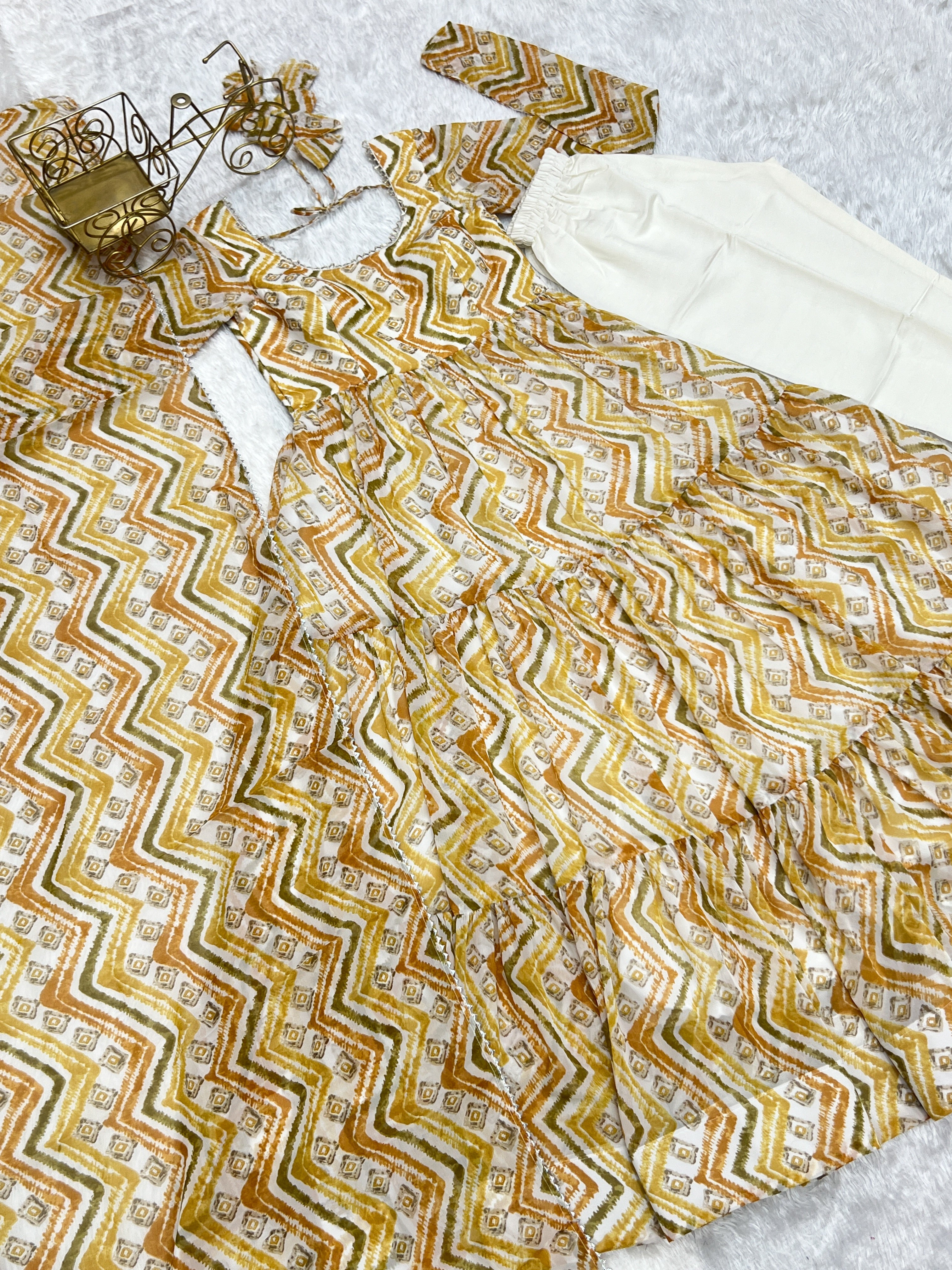 Fabulous Cream Color Zigzag Print Anarkali Suit