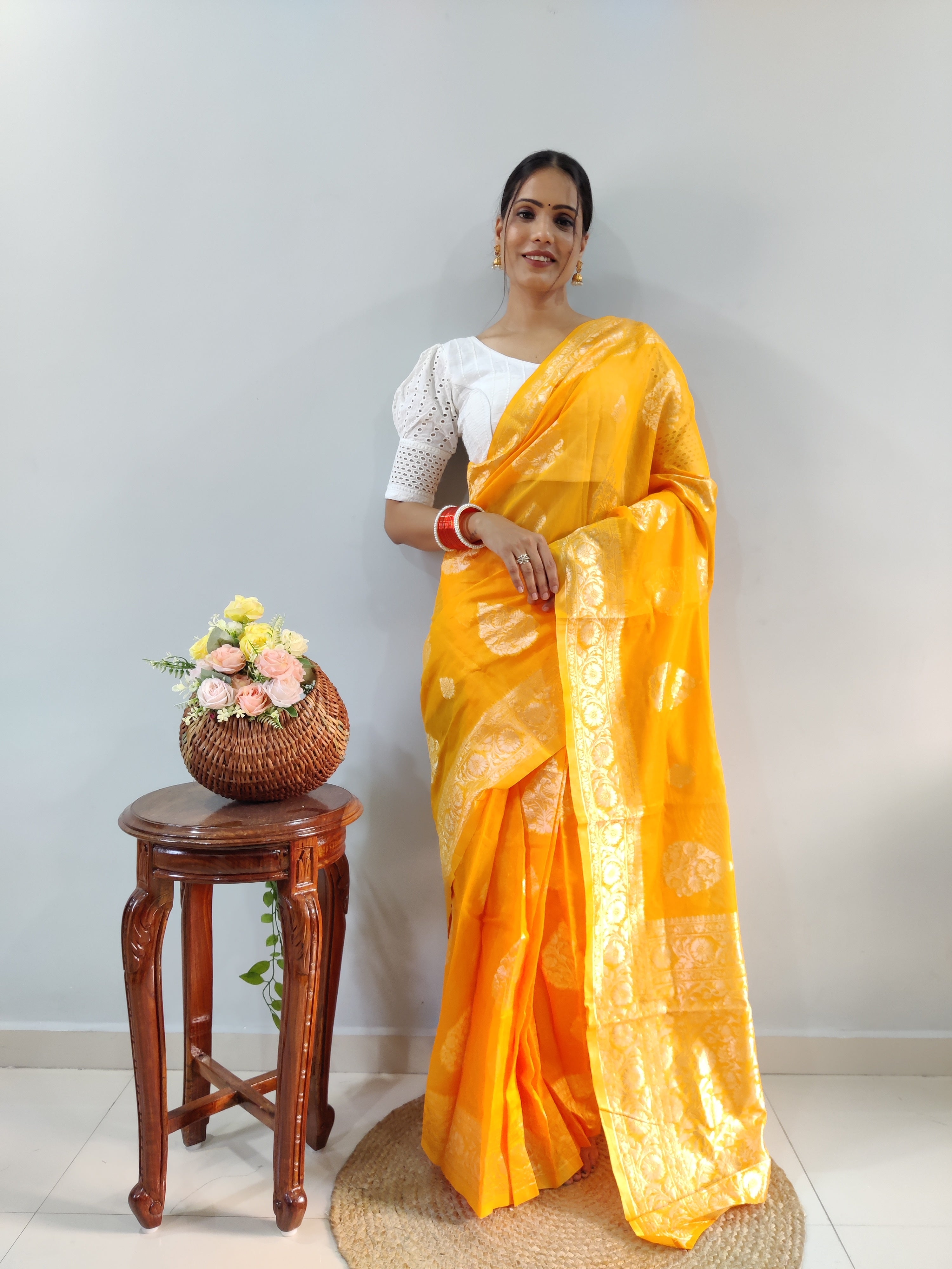 Fantastic Ready To Wear Bright Orange Color Saree