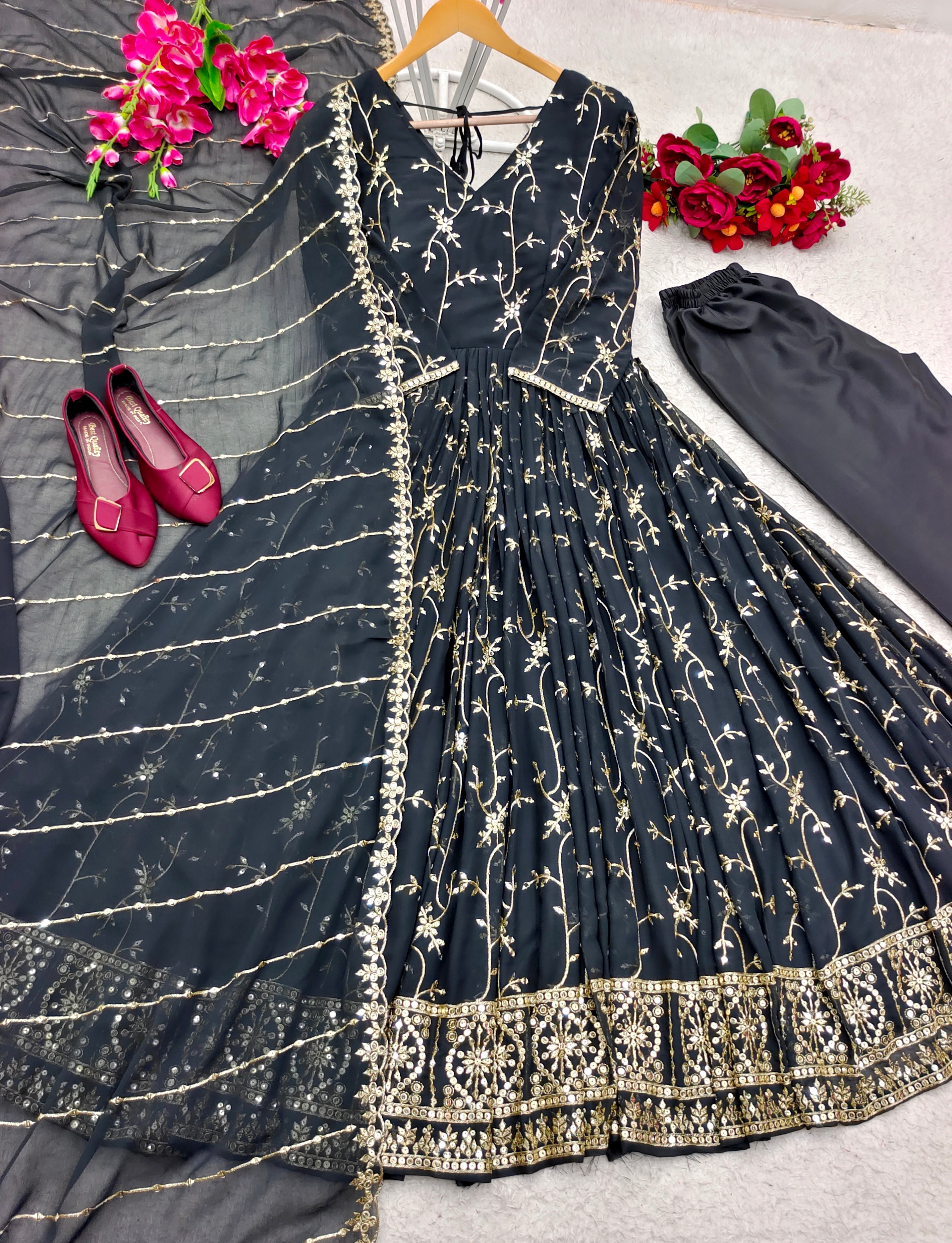 Embellished Sequence Embroidery Work Black Color Gown