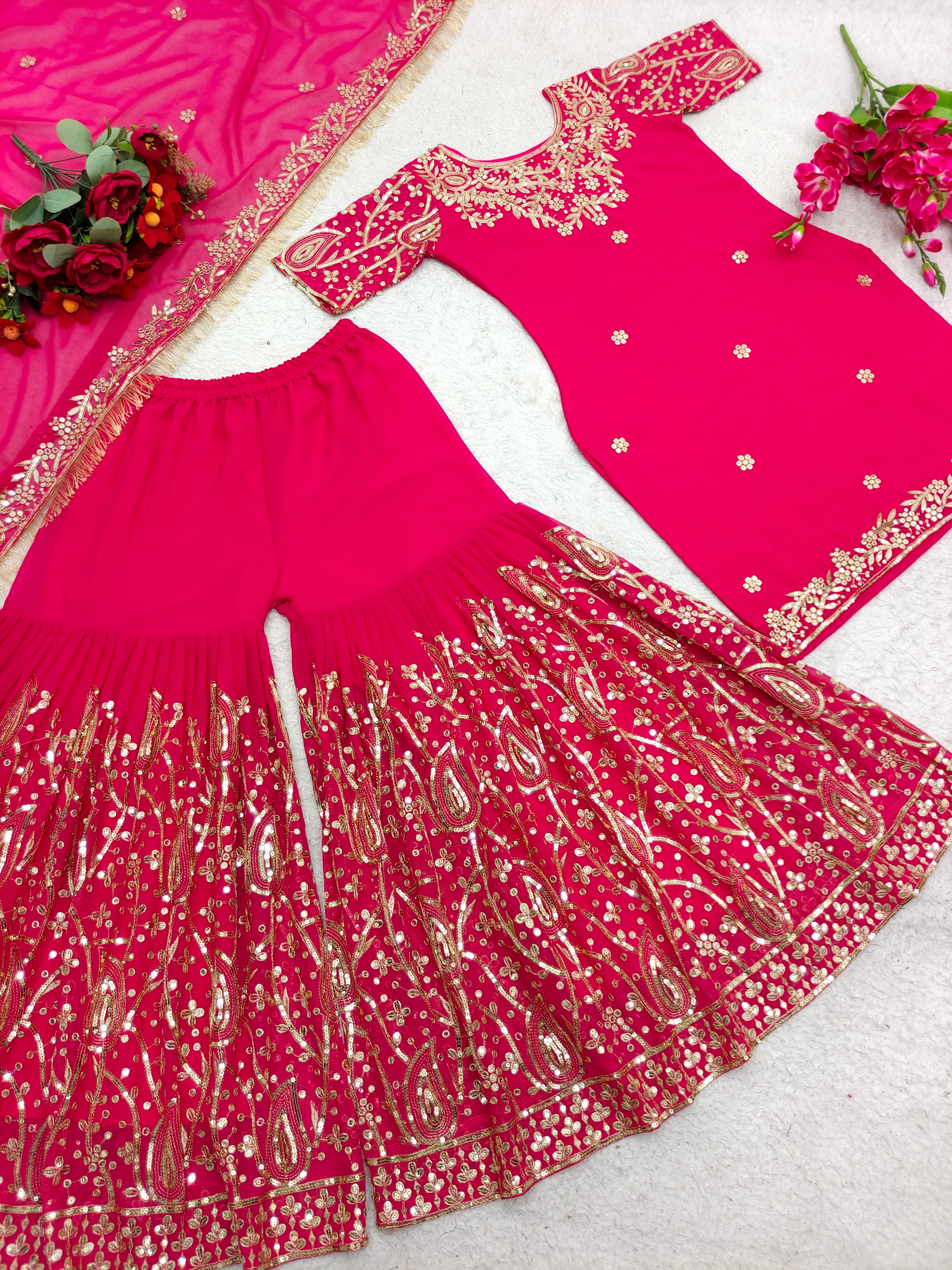 Awesome Pink Color Sequence Embroidered Sharara Suit