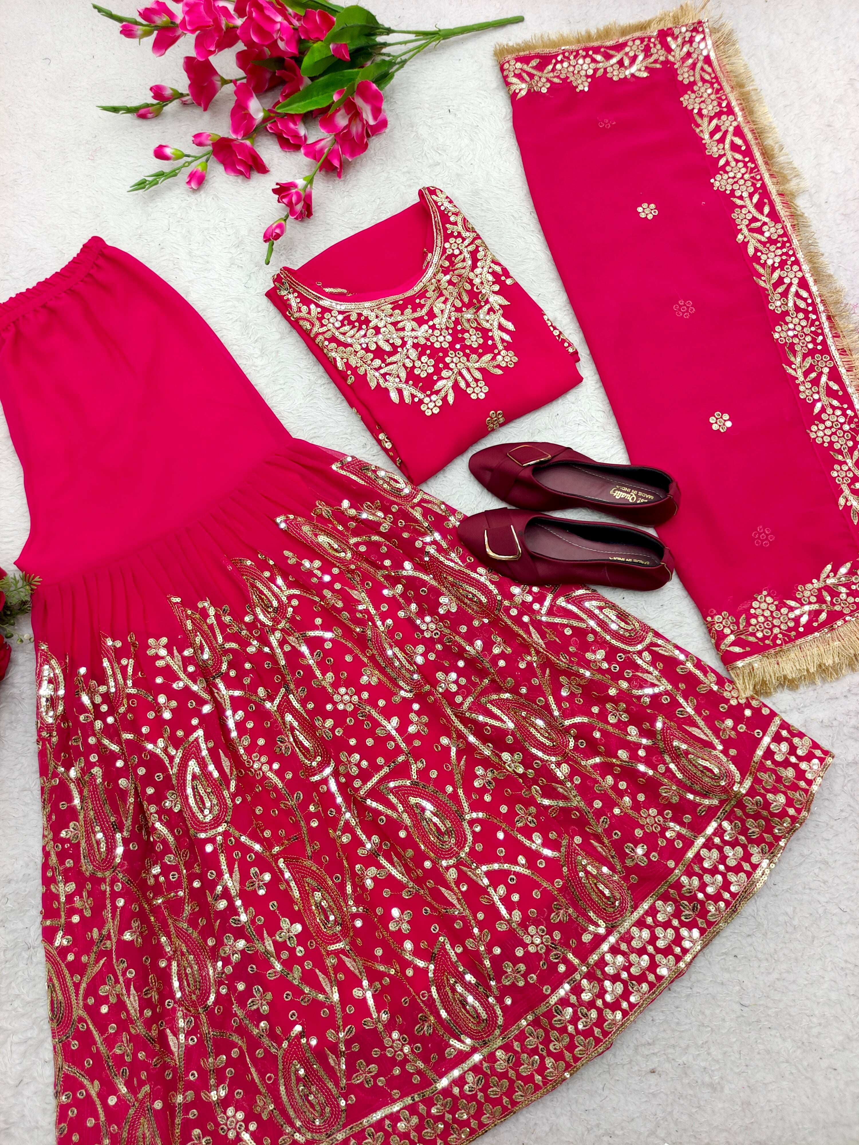 Awesome Pink Color Sequence Embroidered Sharara Suit