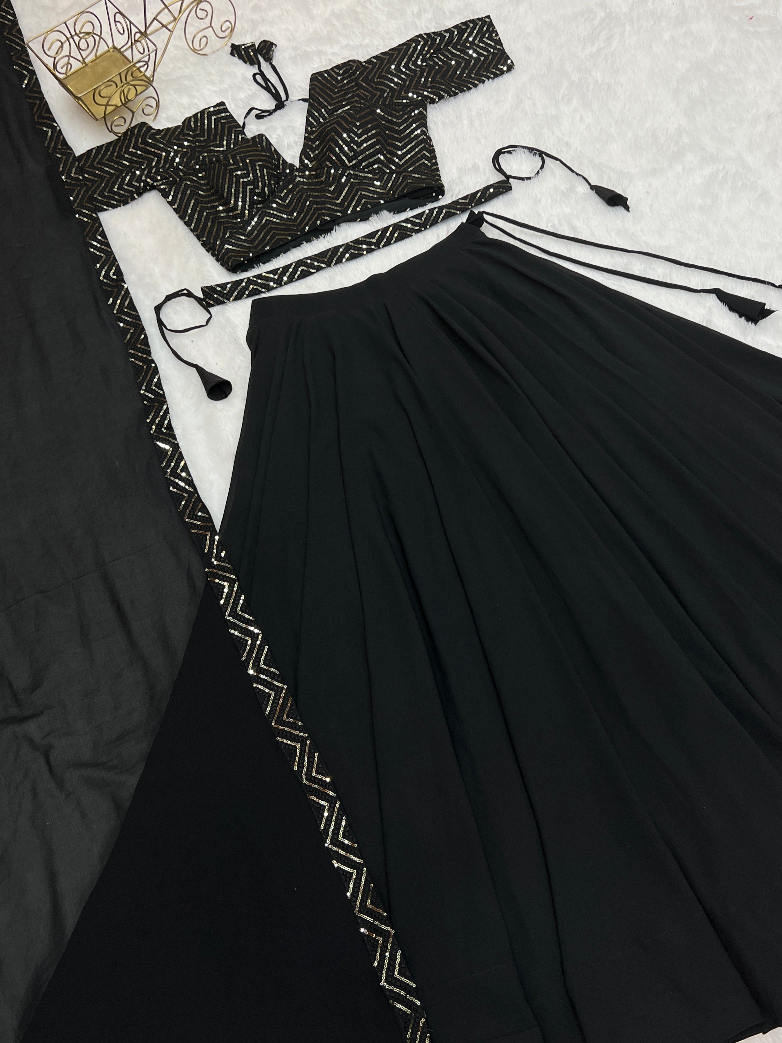 Plain Black Lehenga With Sequence Work Blouse