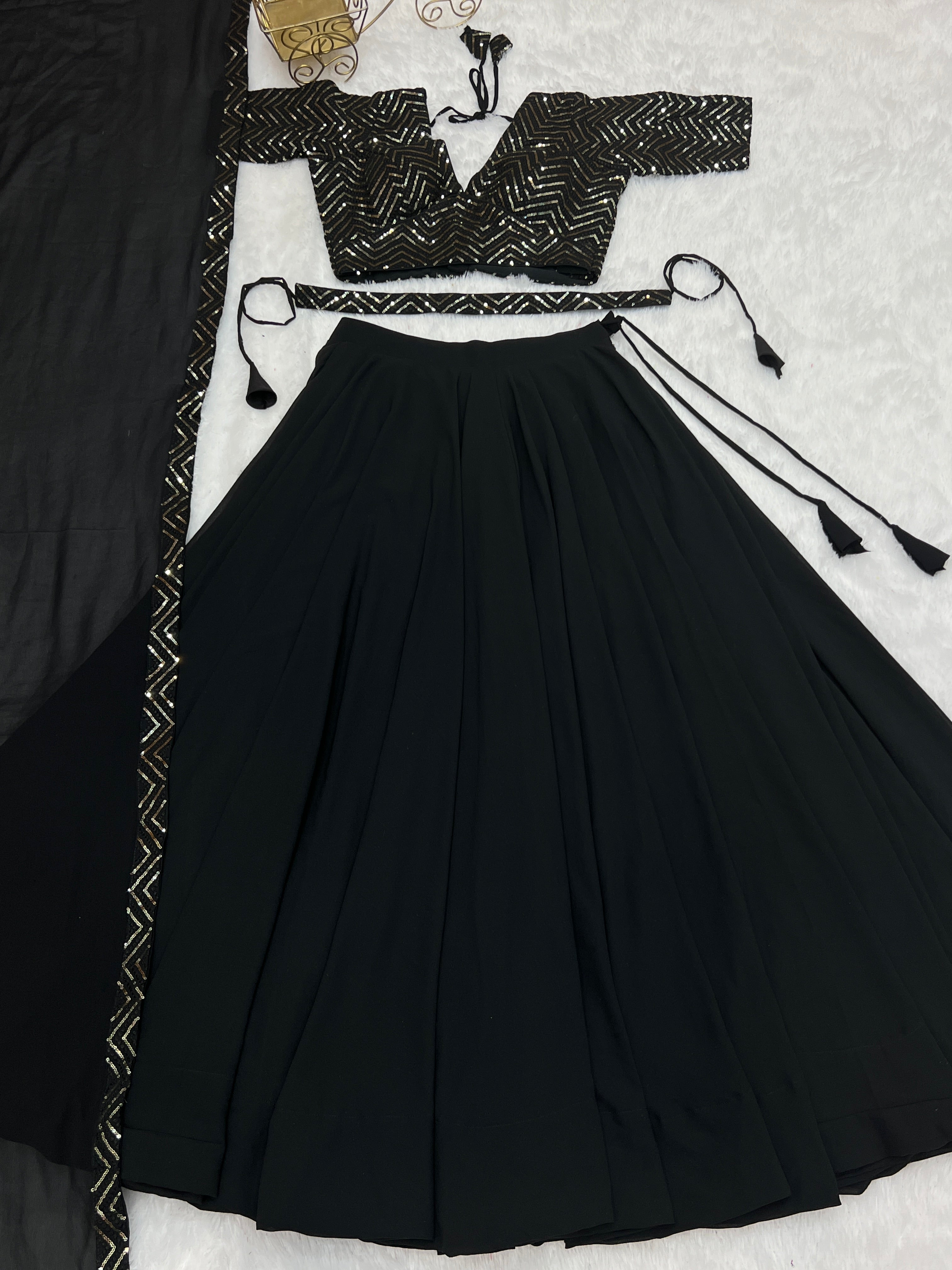 Plain Black Lehenga With Sequence Work Blouse