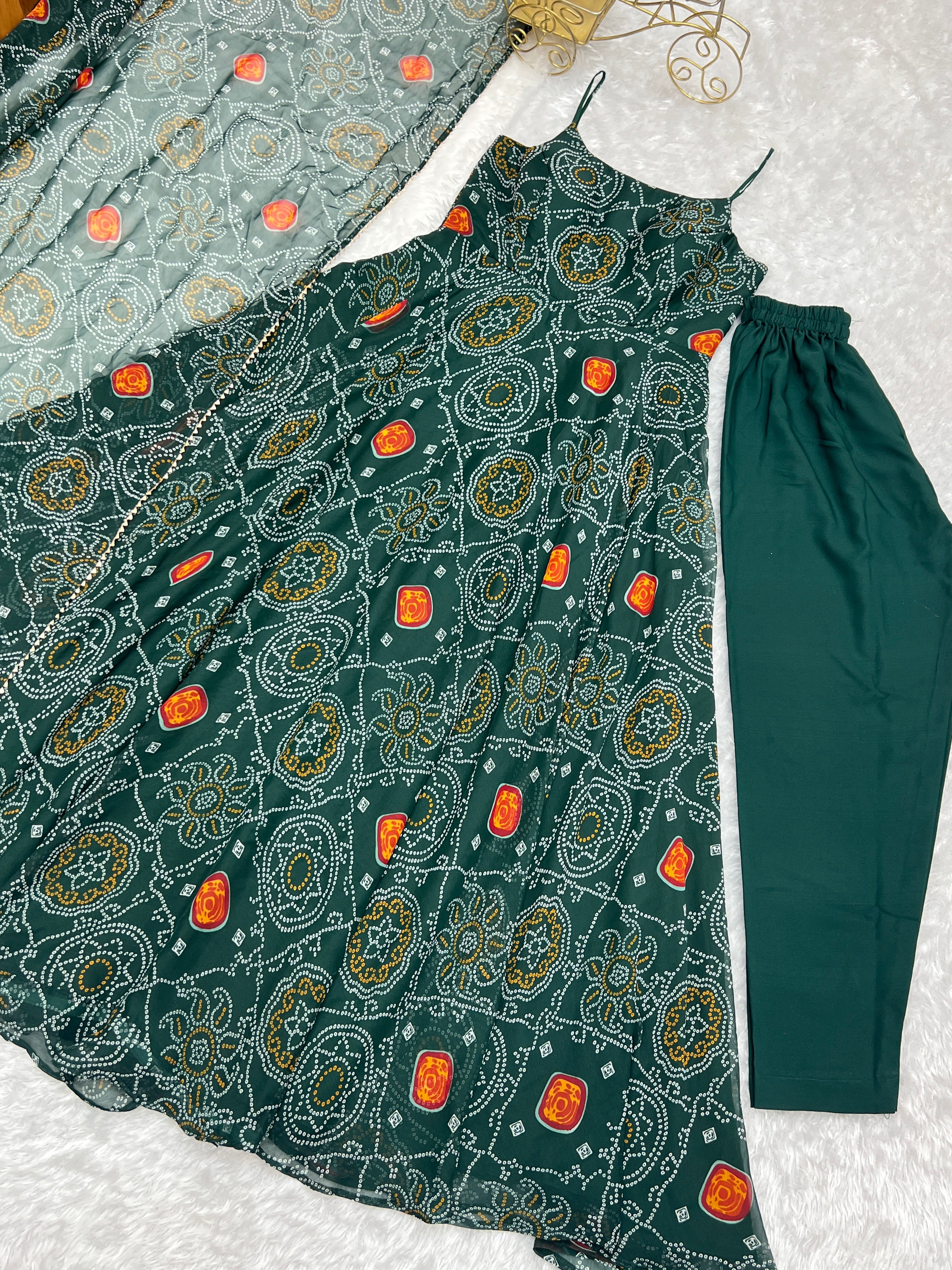 Pretty Green Color Bandhani Print Anarkali Suit