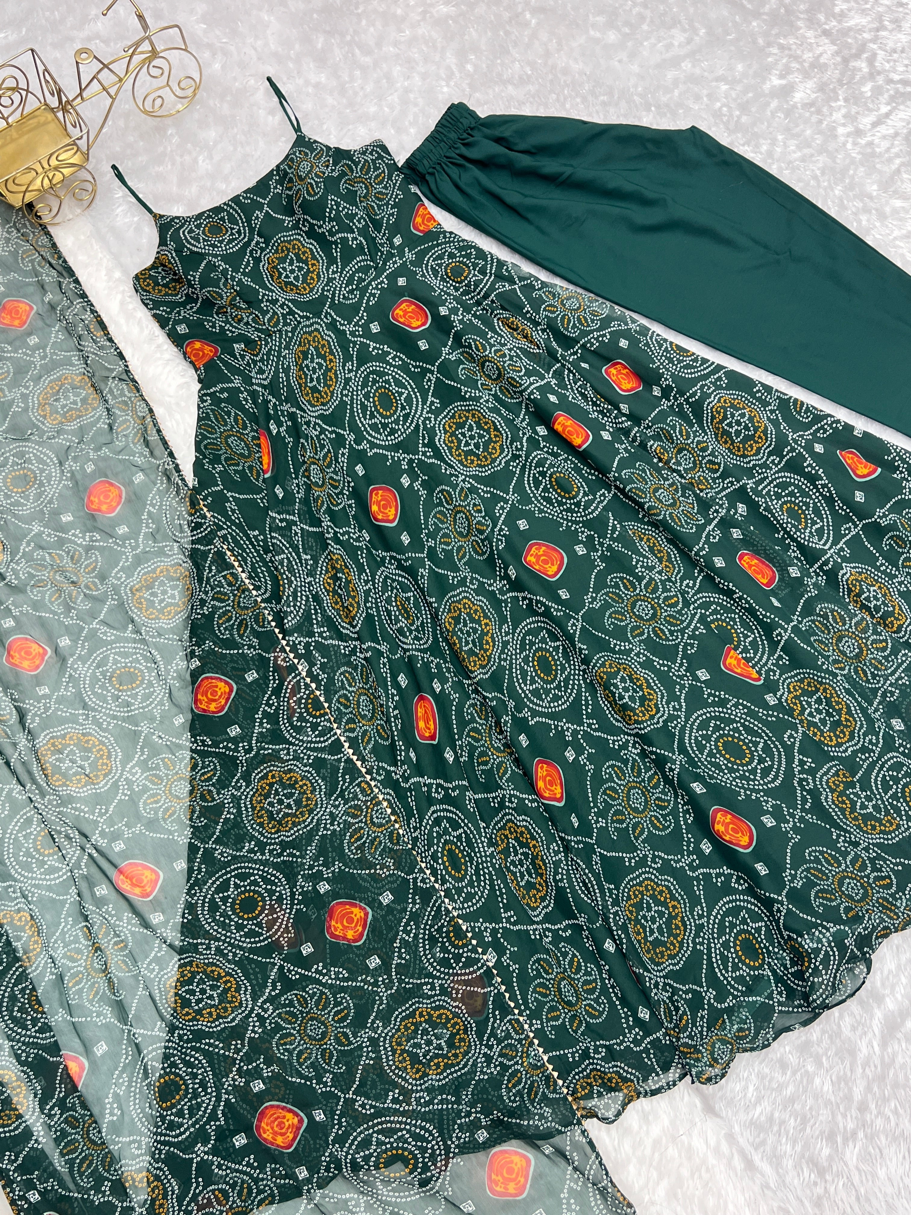 Pretty Green Color Bandhani Print Anarkali Suit