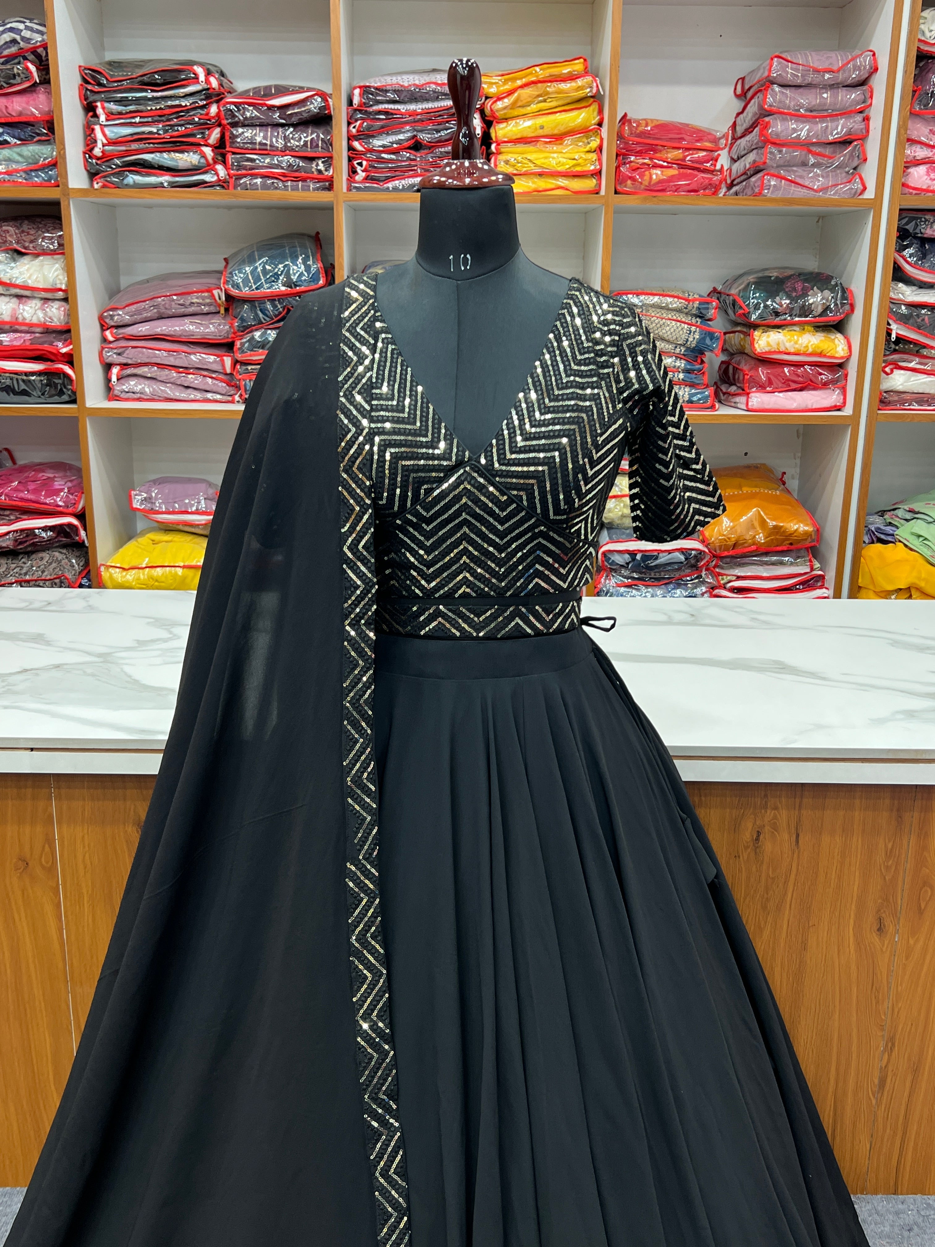 Plain Black Lehenga With Sequence Work Blouse