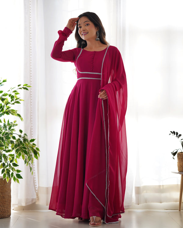 Unique Pattern Dark Pink Color Gown With Dupatta