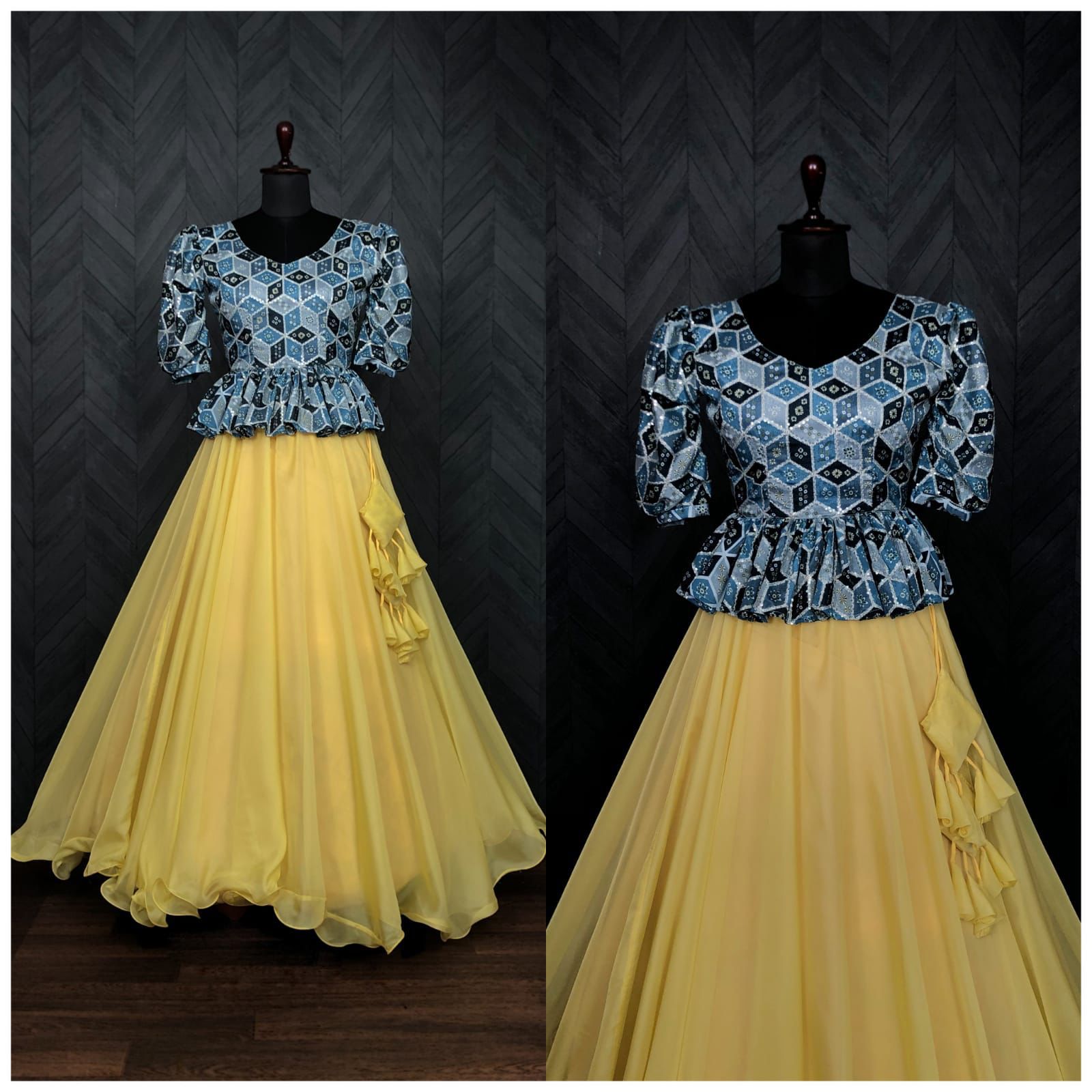 Function Wear Yellow Lehenga With Kediya Pattern Top