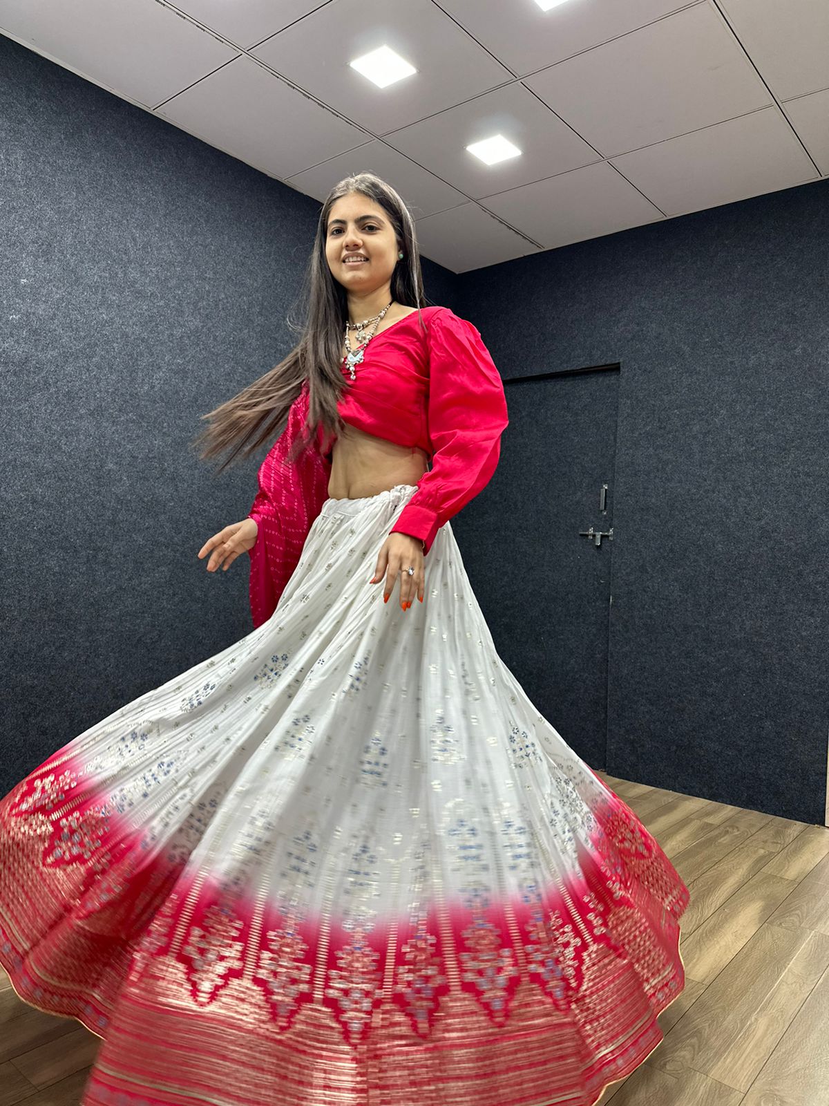 Terrific Pink And White Crush Work Lehenga Choli