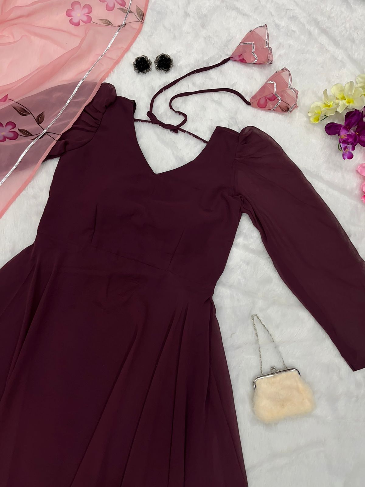 Taffeta Burgundy Prom Dress, Deep V Neck A Line Pageant Gown,formal Gown  With V Back on Luulla