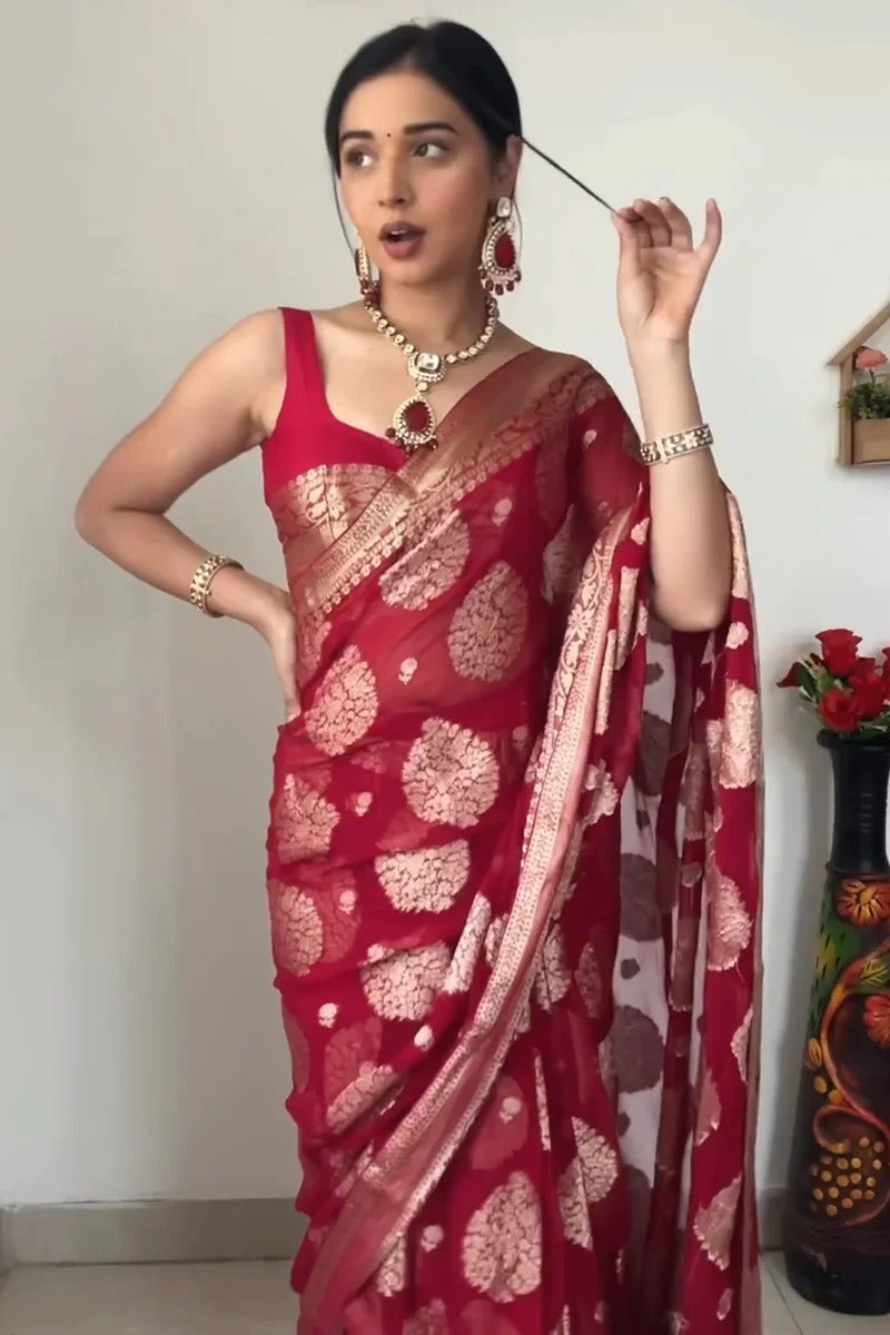 Wonderful Ready To Wear Red Color Saree