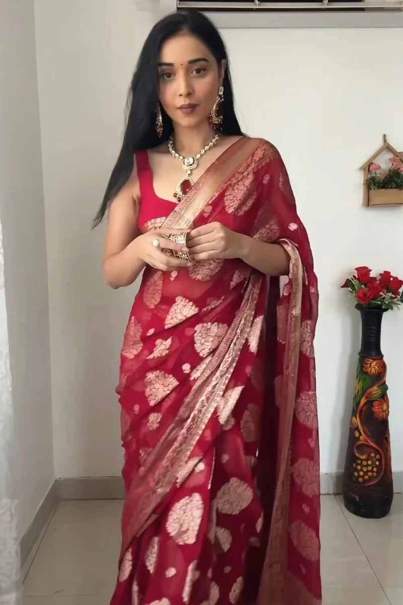 Wonderful Ready To Wear Red Color Saree