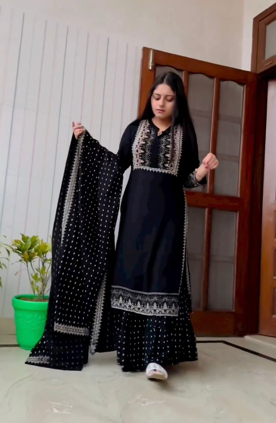 Trendy Black Color Sequence Work Sharara Suit