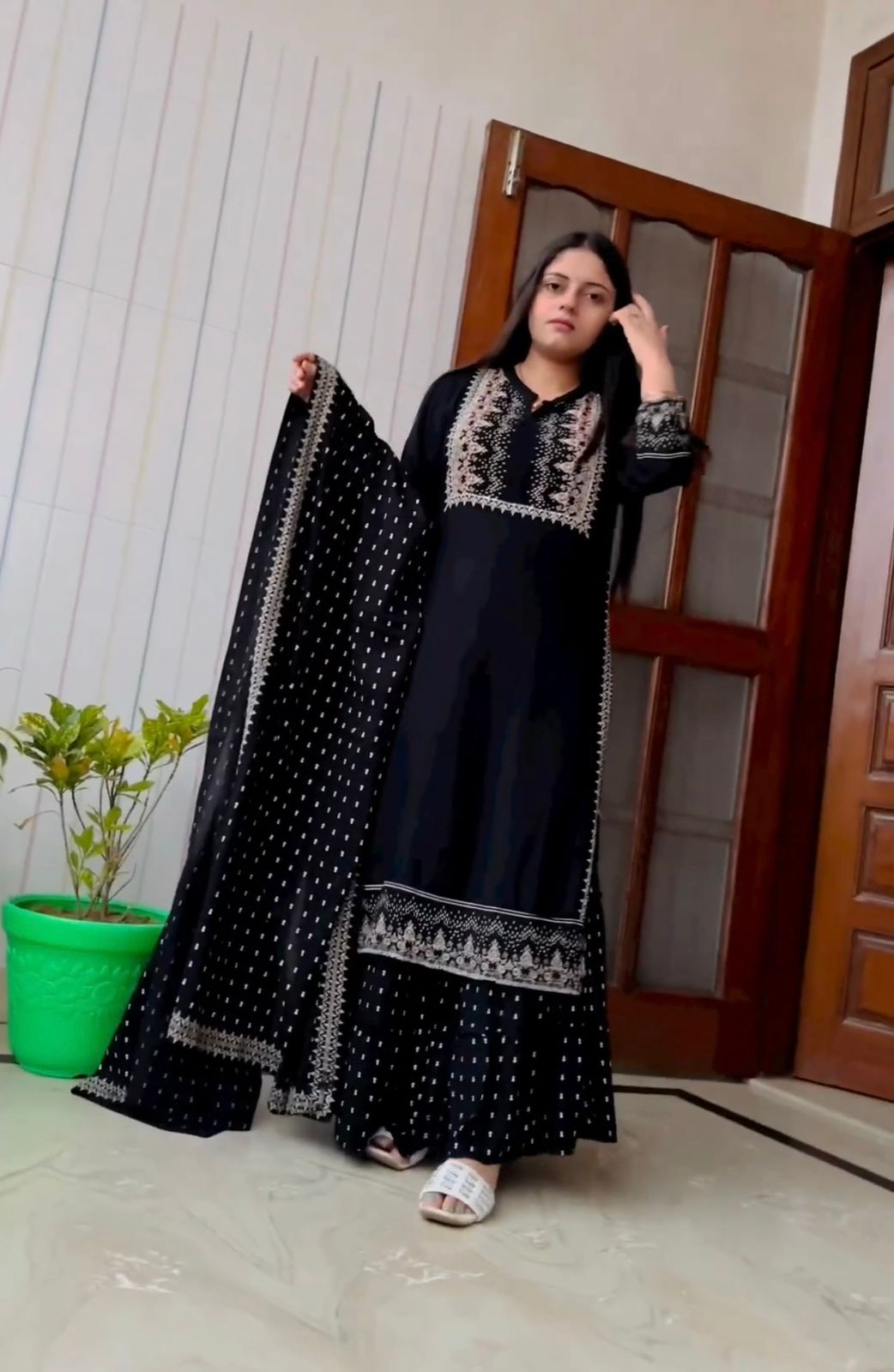 Trendy Black Color Sequence Work Sharara Suit