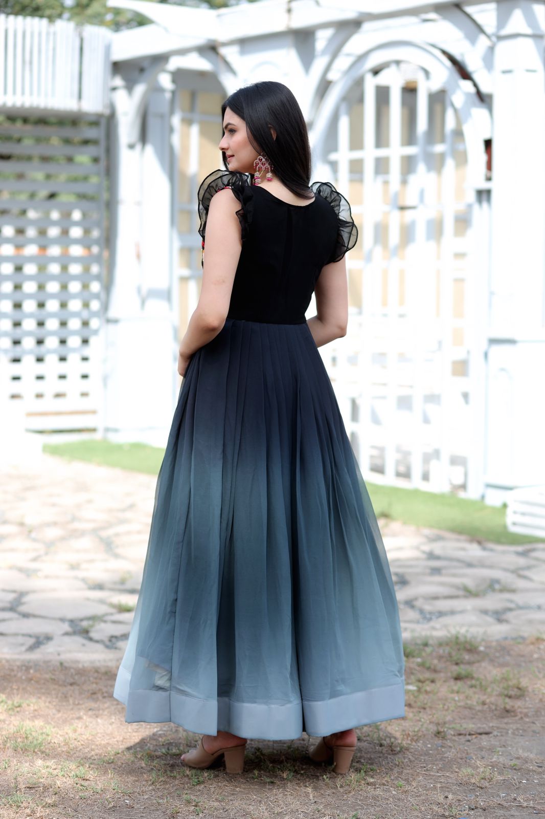 Occasion Wear Black Color Shade With Work Gown