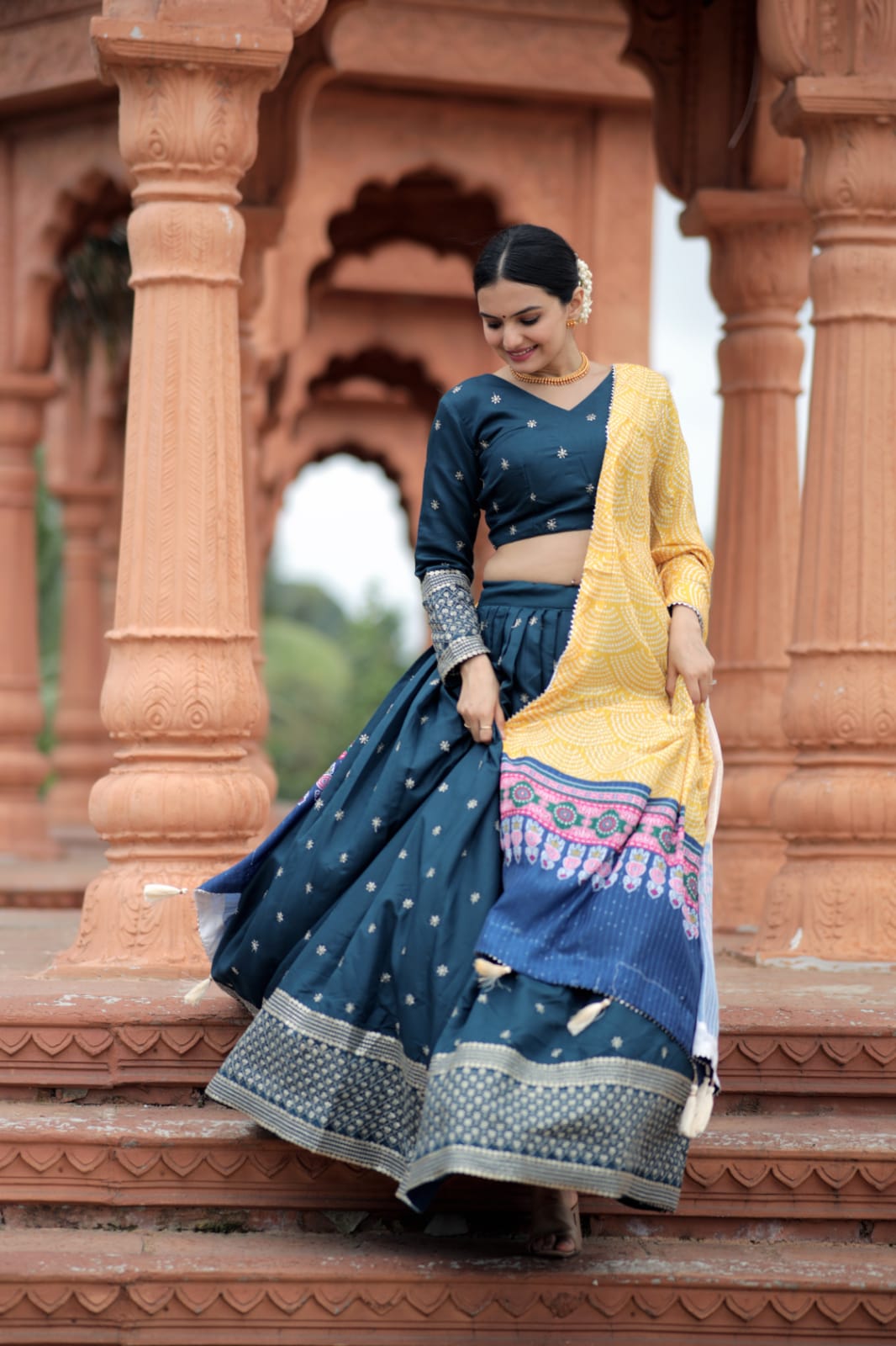 Embroidered Georgette Lehenga in Teal Blue : LCZ131