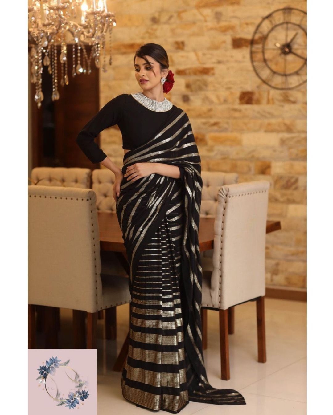 Gorgeous Black Color Sequence Work Saree