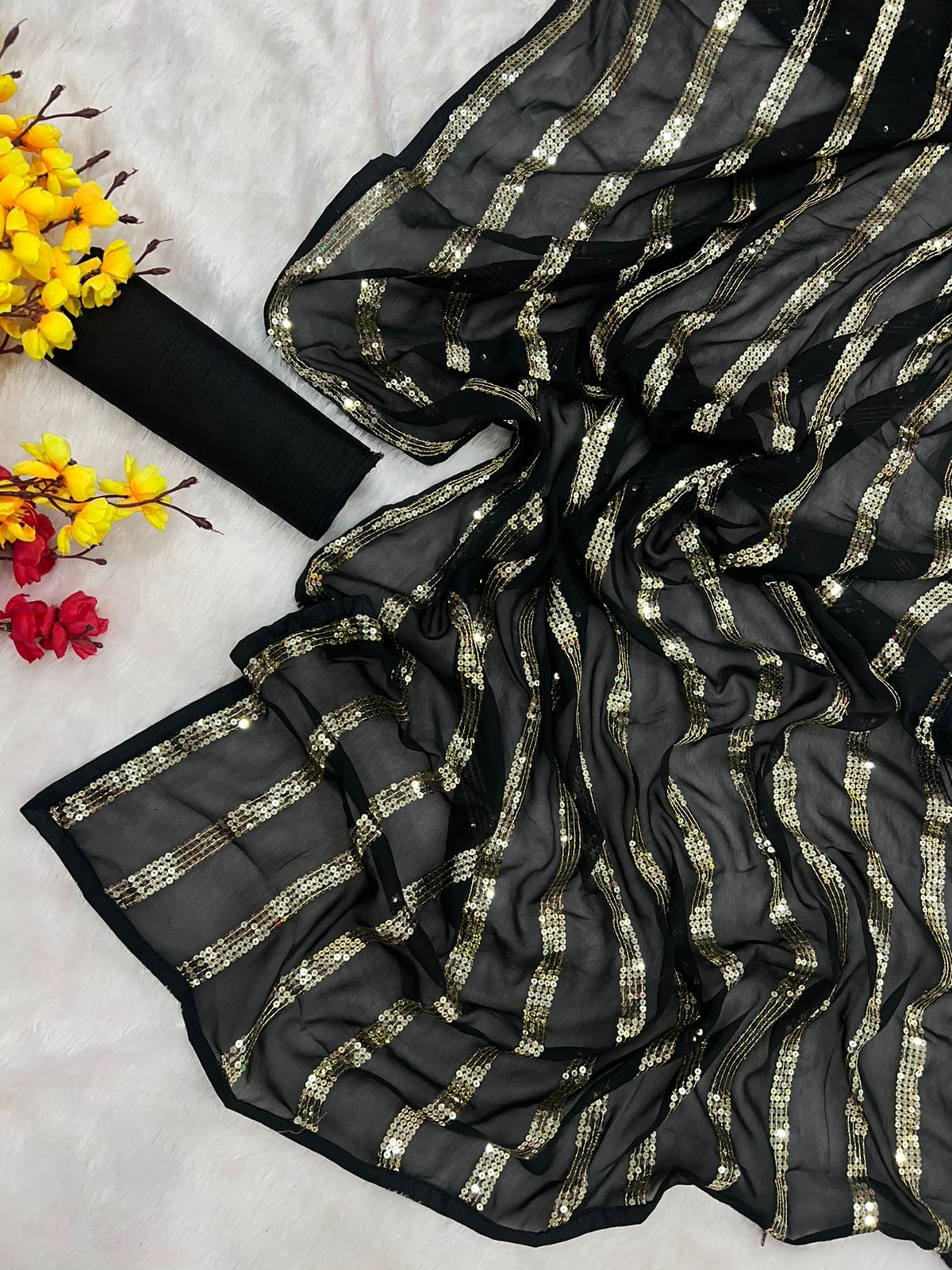 Gorgeous Black Color Sequence Work Saree