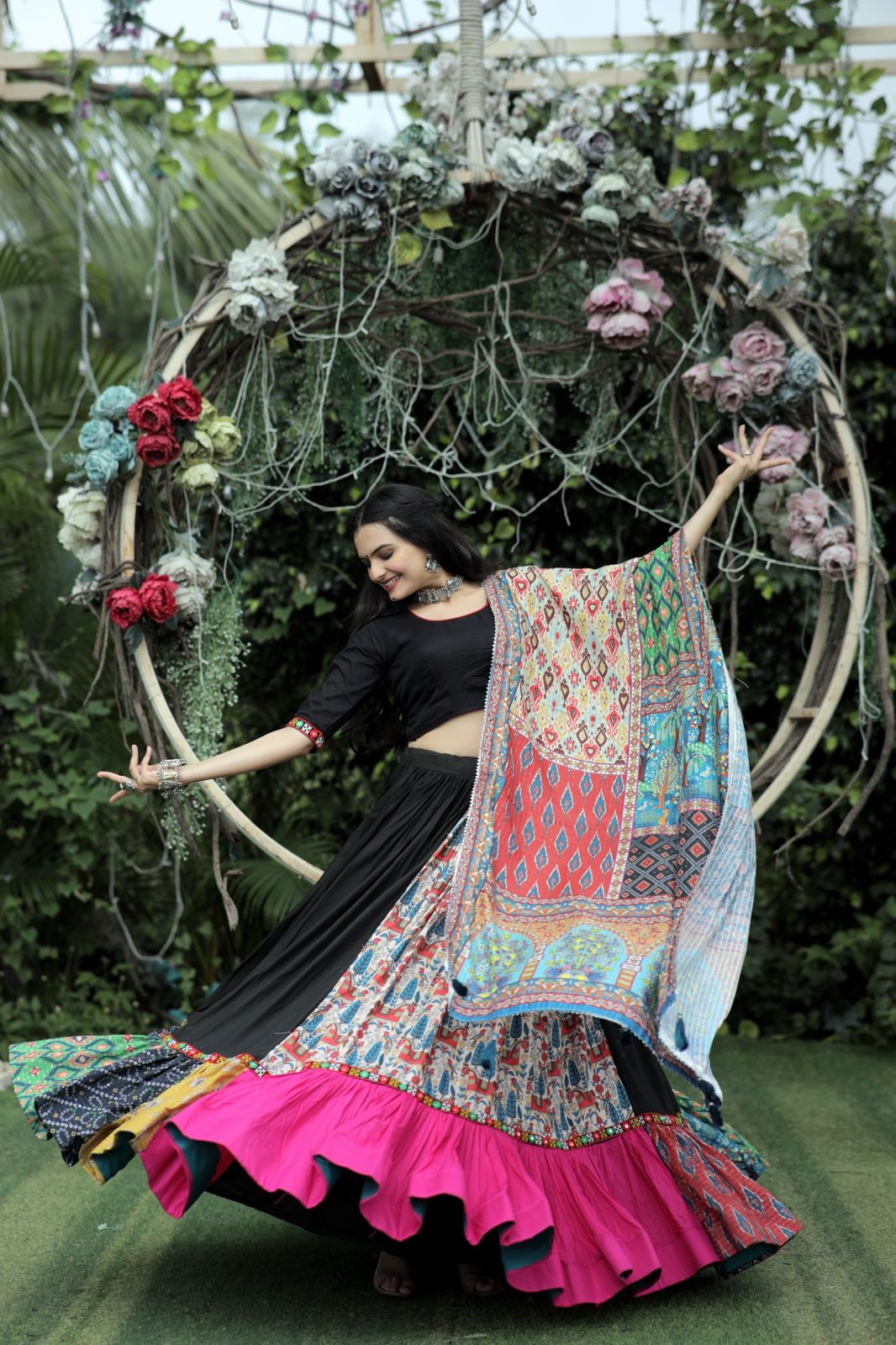 Navratri Multi Printed Black Color Traditional Lehenga Choli