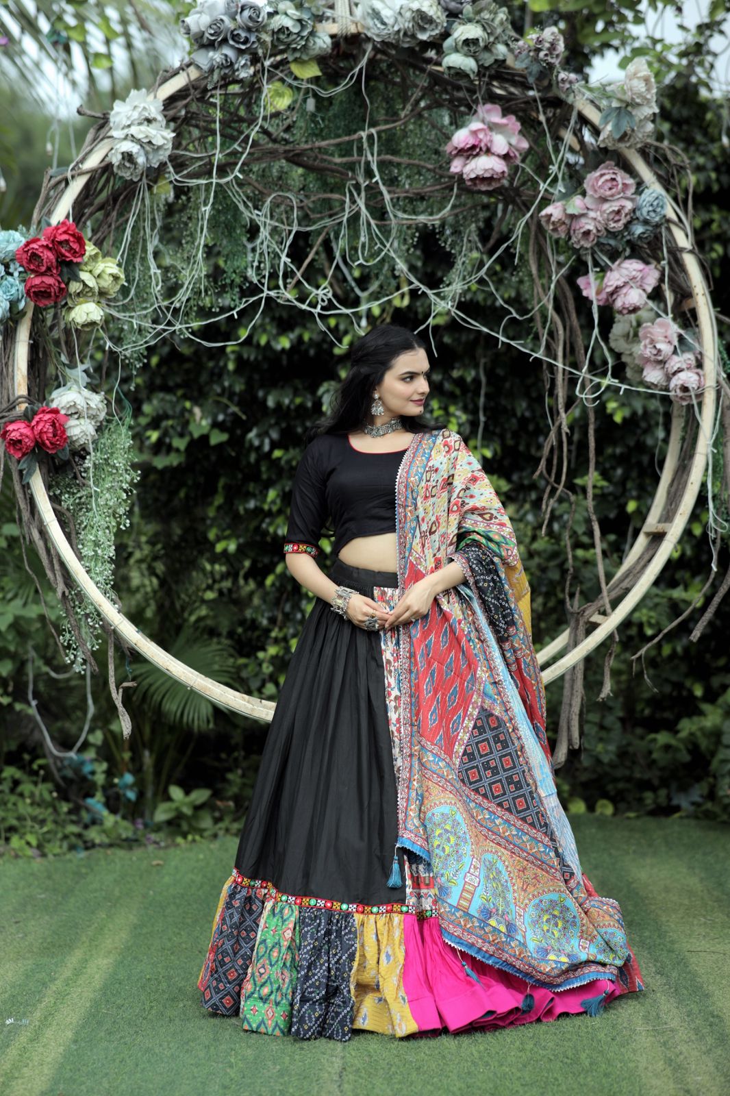 Navratri Multi Printed Black Color Traditional Lehenga Choli