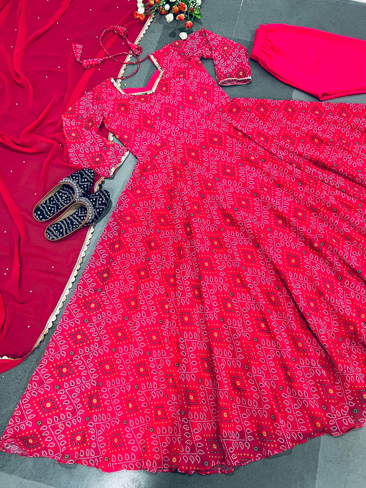 Pink Color Georgette Anarkali Gown With Dupatta