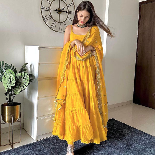Outstanding Yellow Color Ruffle Anarkali Gown