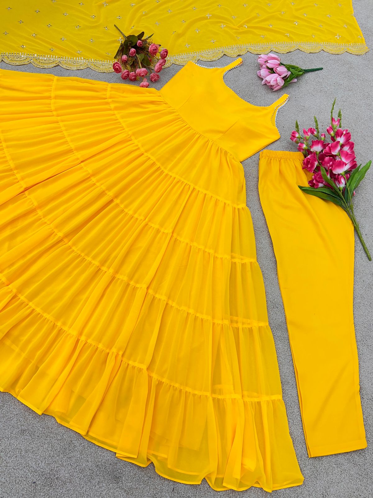 Outstanding Yellow Color Ruffle Anarkali Gown