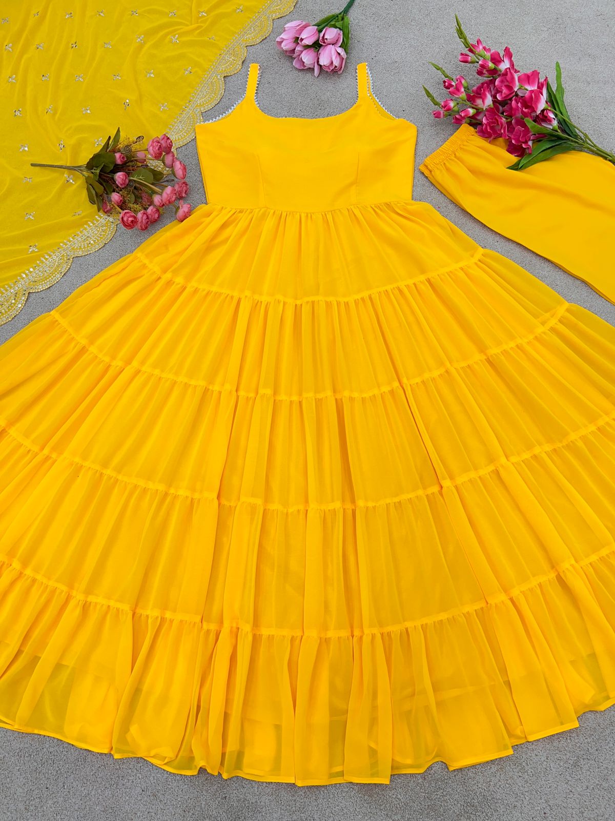 Outstanding Yellow Color Ruffle Anarkali Gown