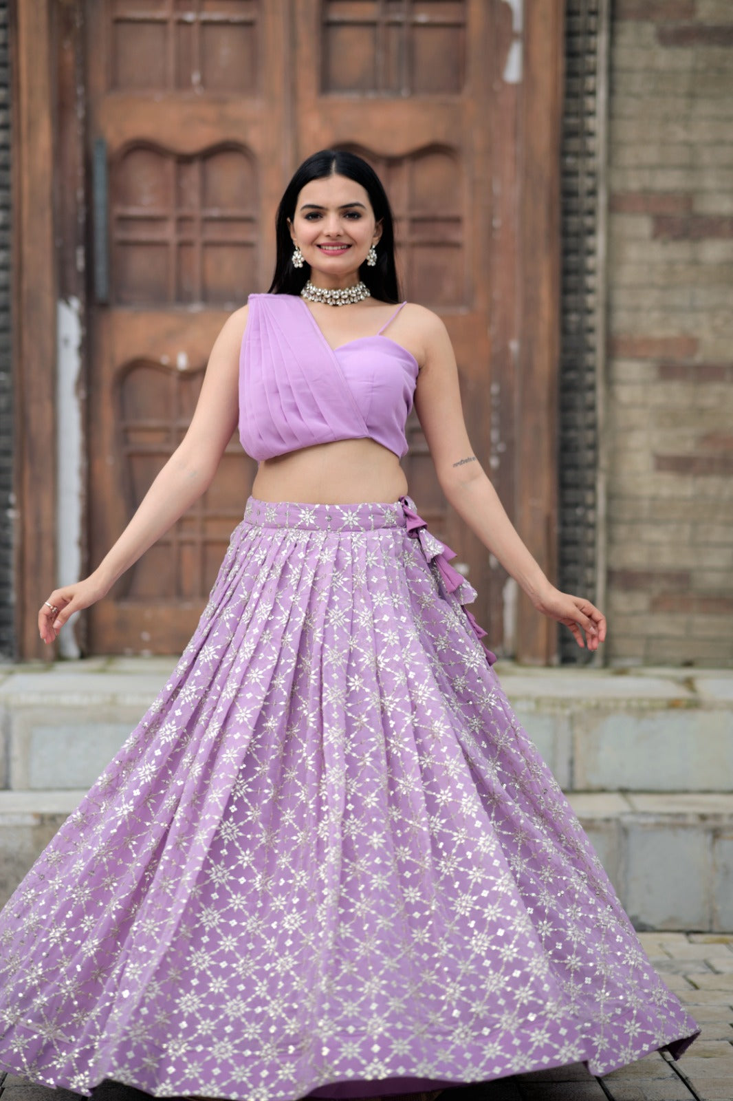 Party Wear Embroidered Lavender Color Lehenga Choli