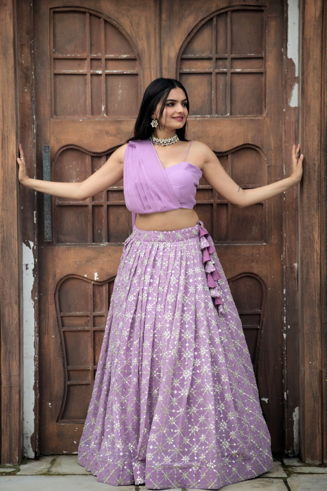 Party Wear Embroidered Lavender Color Lehenga Choli