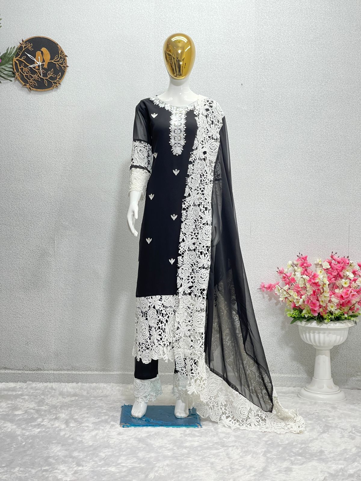 Chine Stitch Work Black Color Salwar Suit