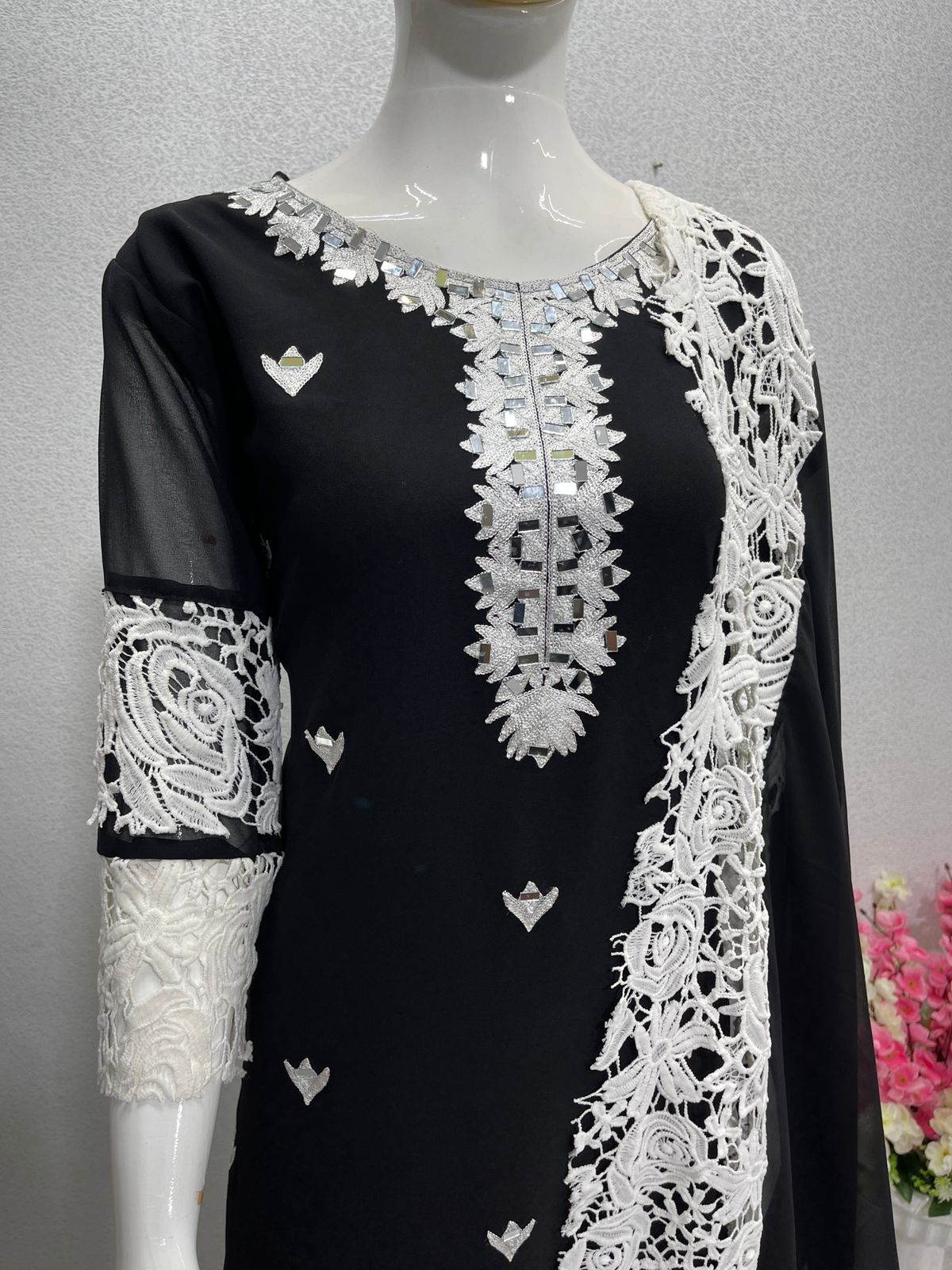 Chine Stitch Work Black Color Salwar Suit
