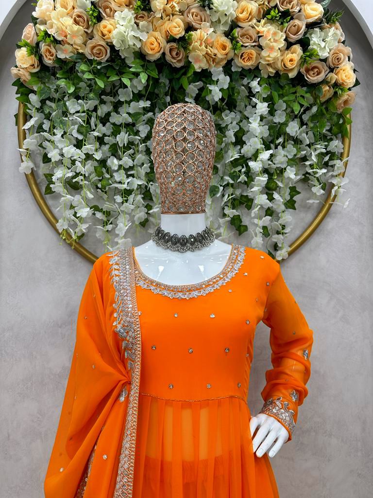 Beautiful Slub Cotton Churidar Salwar Suit Peach Color