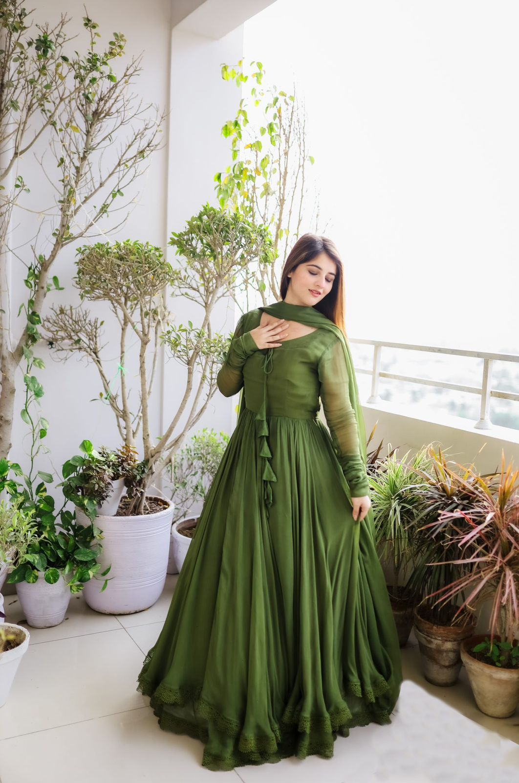 Superhit Mehendi Green Color Two Layer Gown