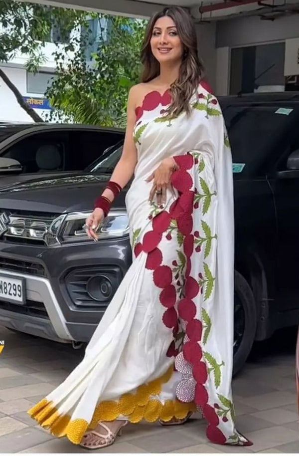 Bollywood Style White Color Shilpa Shetty Wear Saree