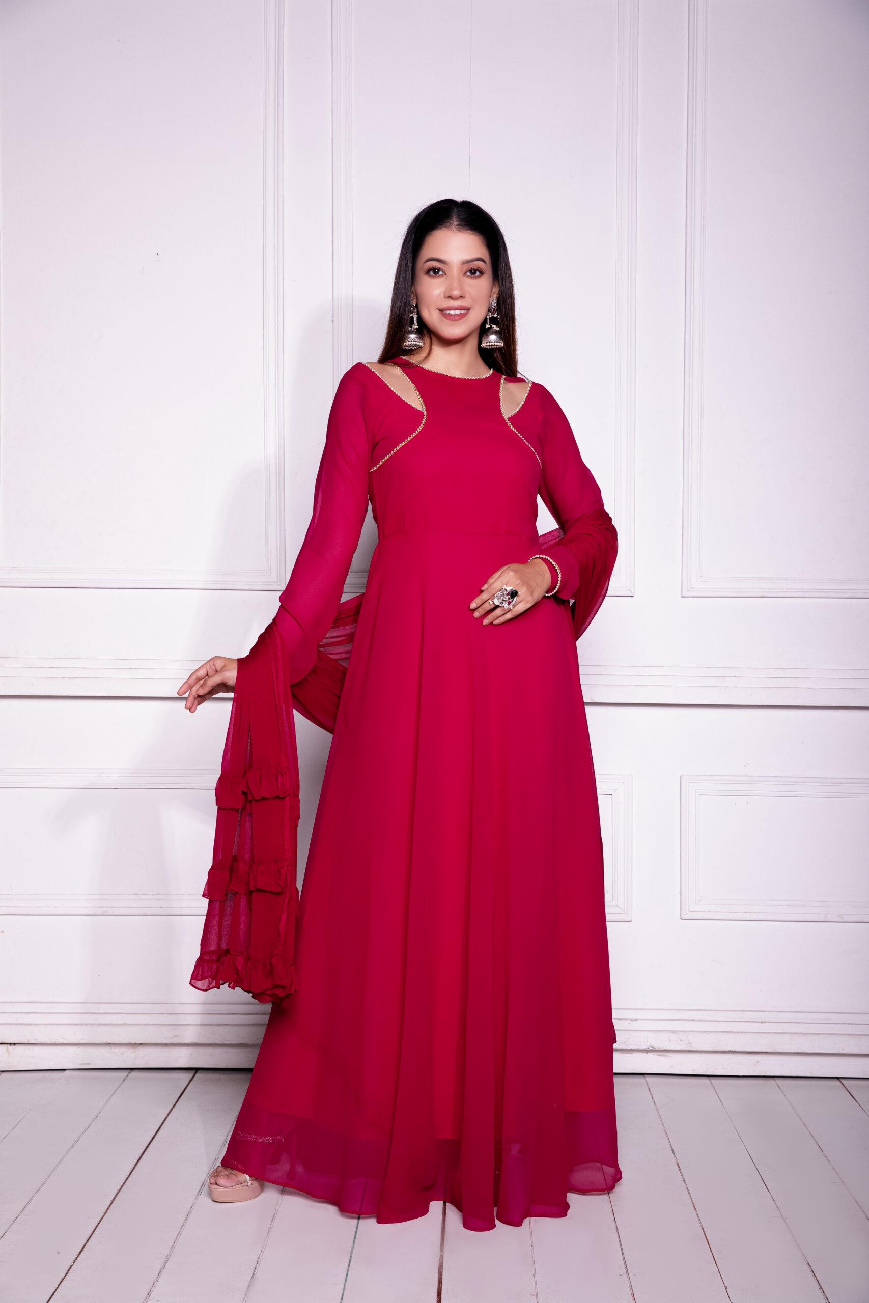 Unique Pattern Pink Color Gown With Fancy Dupatta