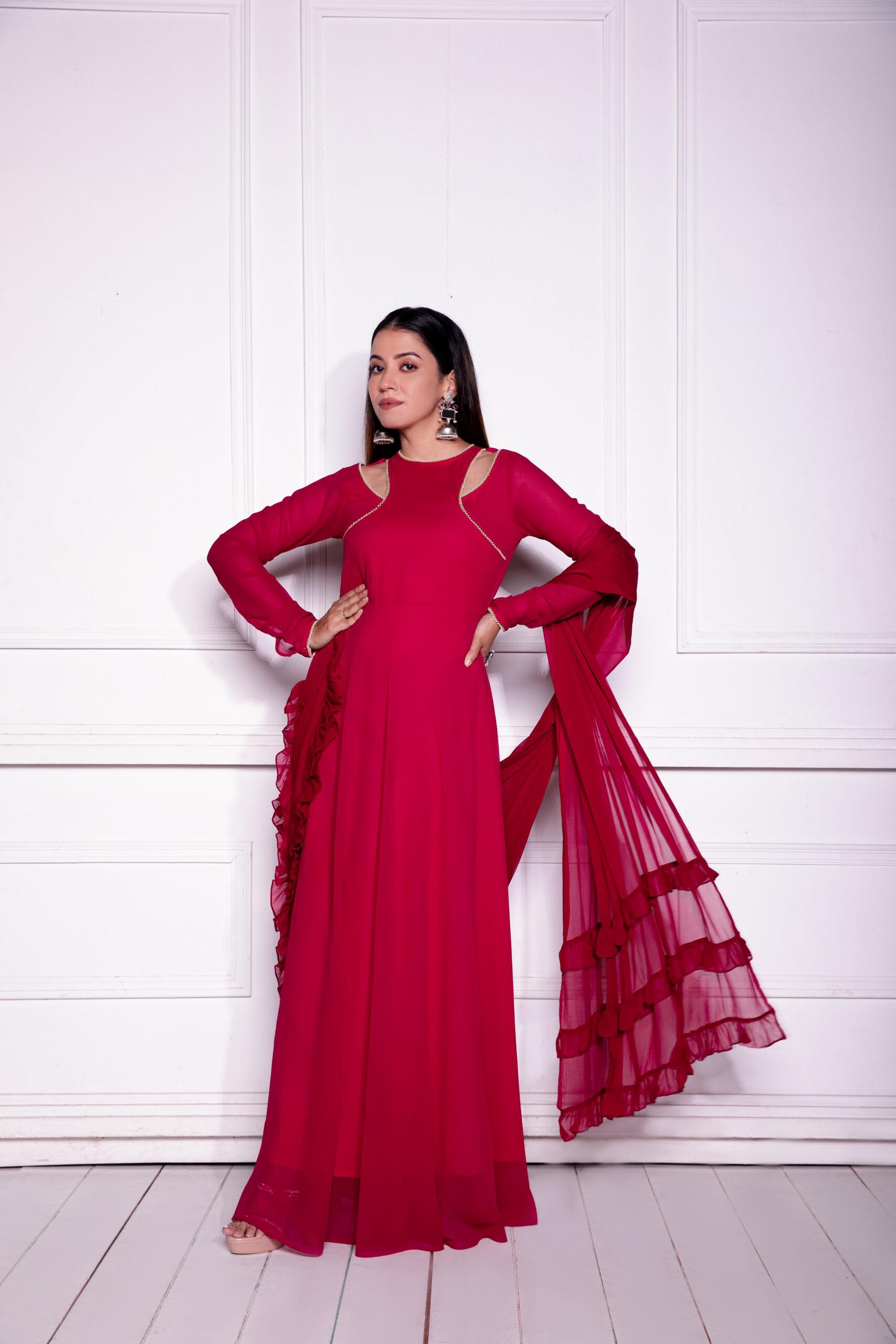 Unique Pattern Pink Color Gown With Fancy Dupatta