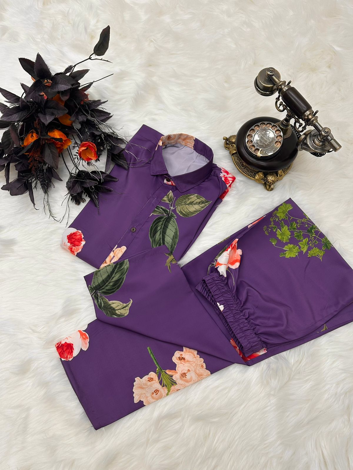 Printed Purple Color Festive Wear Cord Set