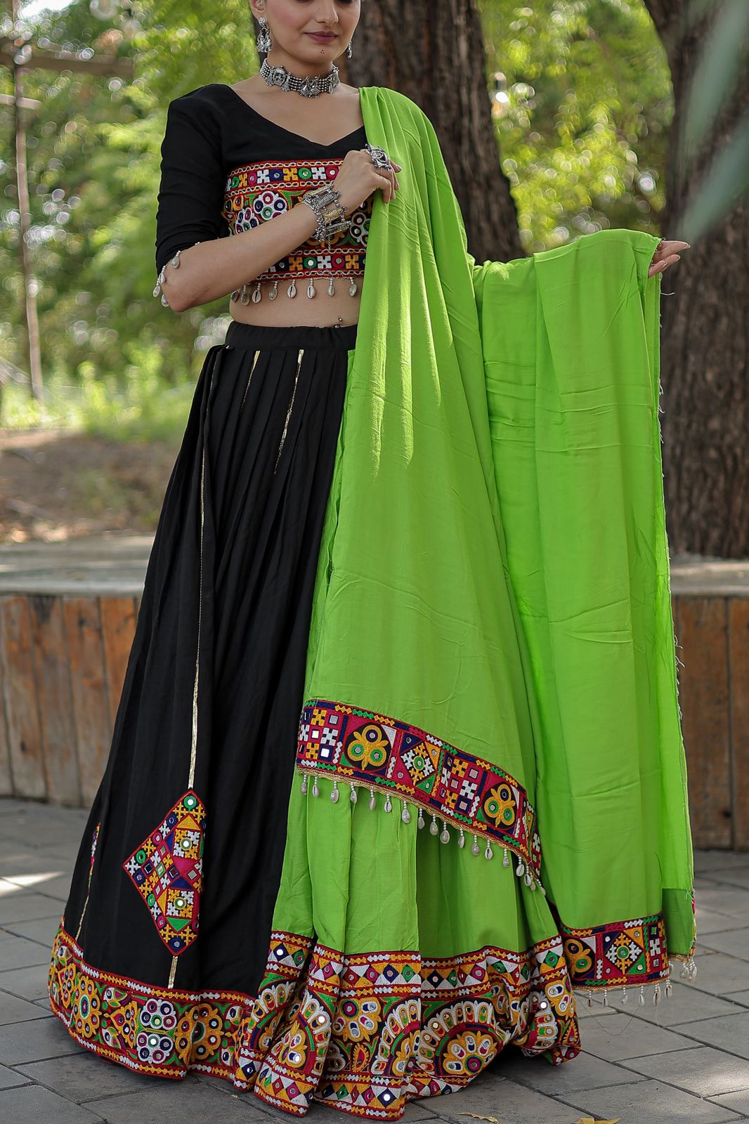 Gamthi Style Black Color Kutchi Work Navratri Lehenga Choli
