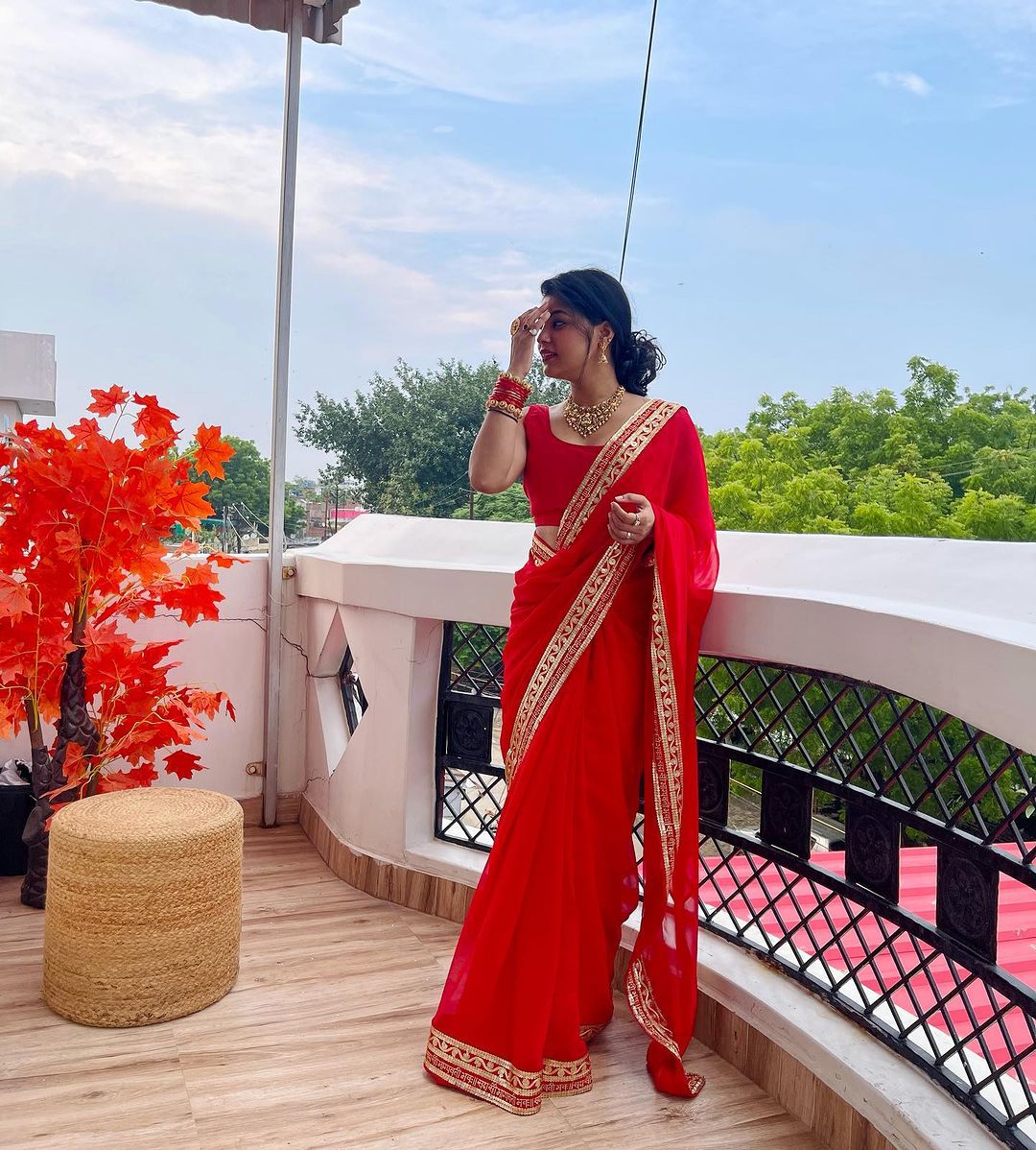 Saubhagyavati Bhava Red Color Saree