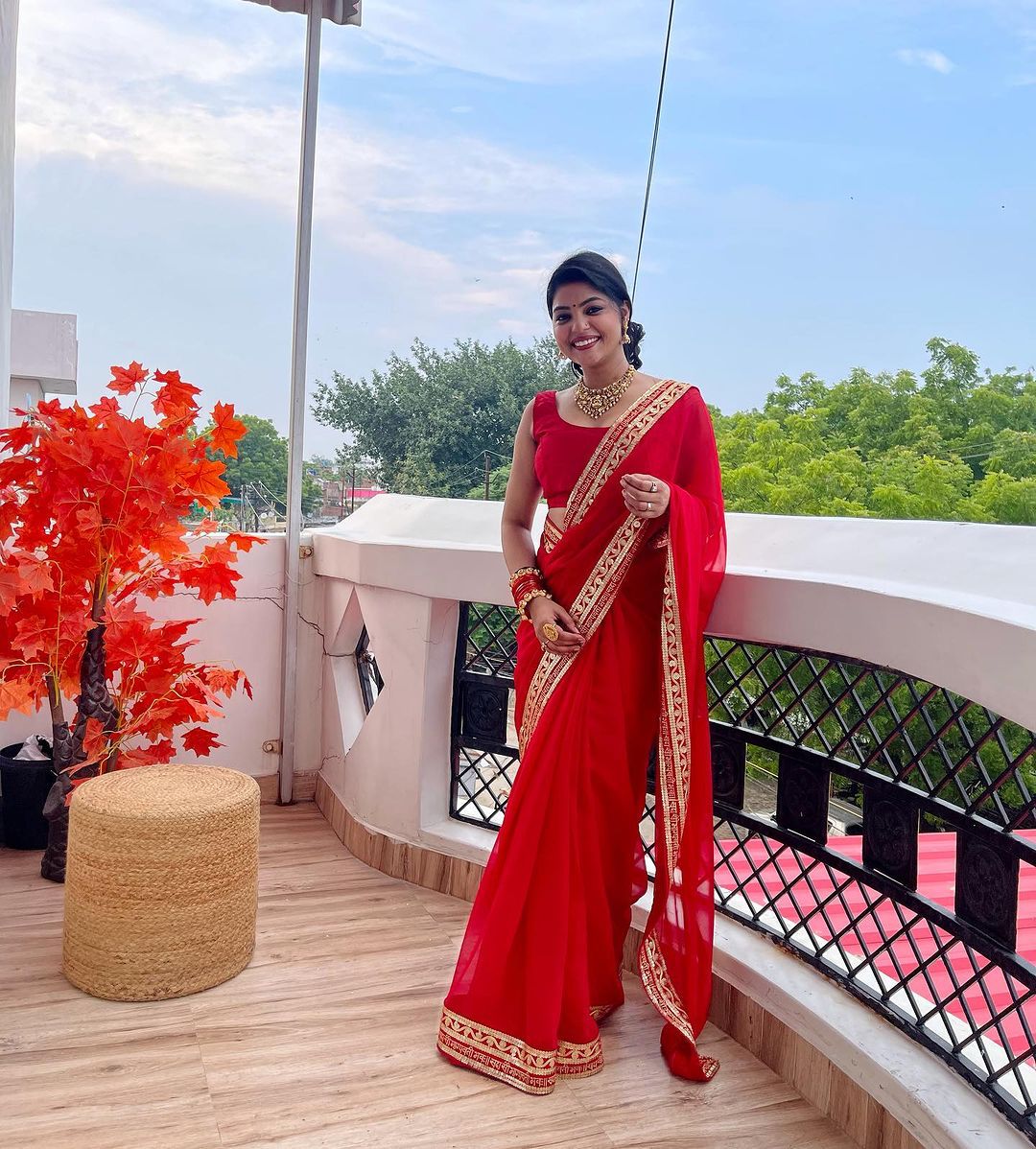 Saubhagyavati Bhava Red Color Saree