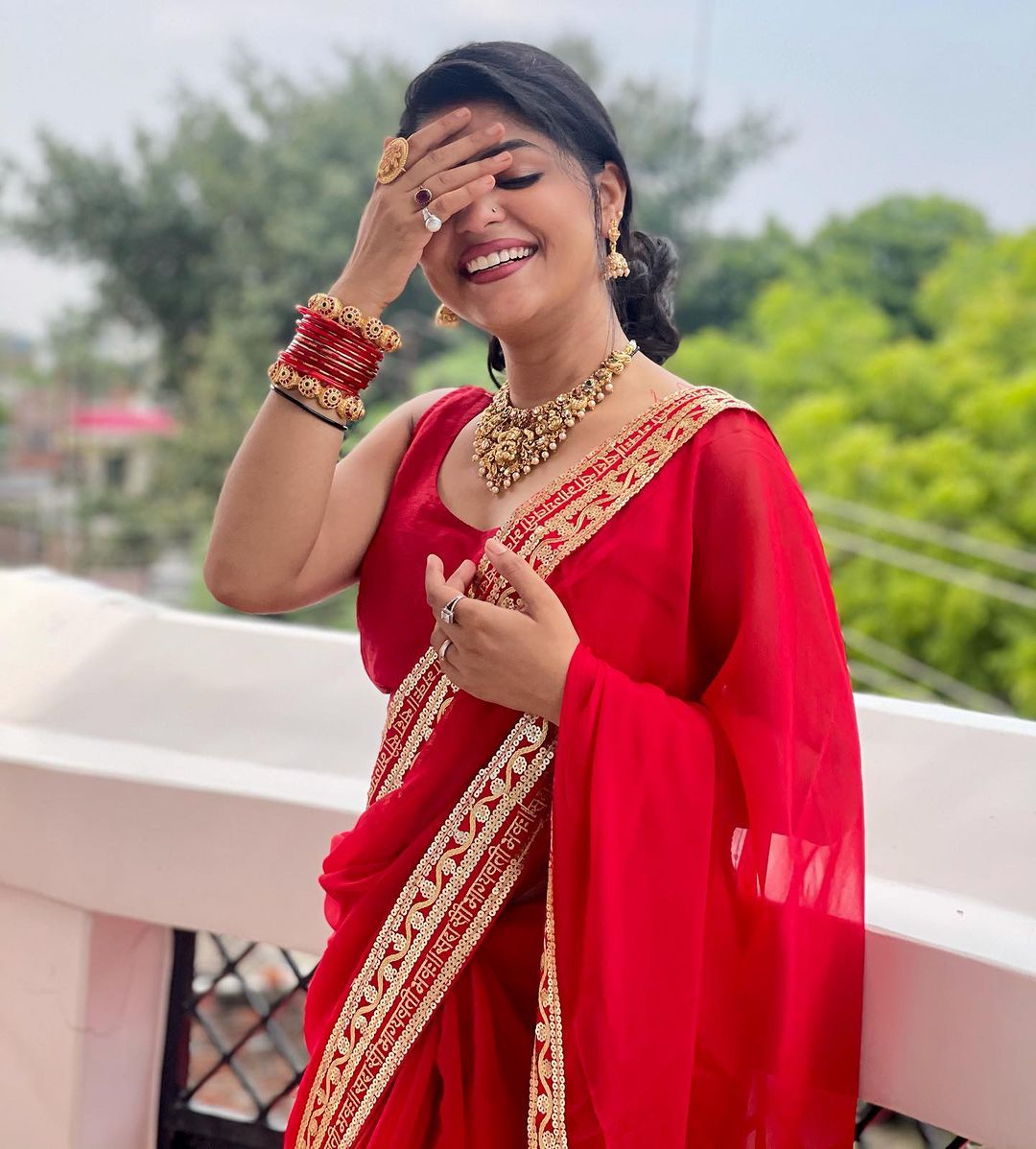 Saubhagyavati Bhava Red Color Saree