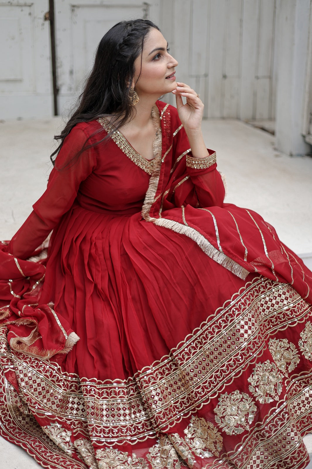 Fashionable Maroon Color Gown With Work Dupatta