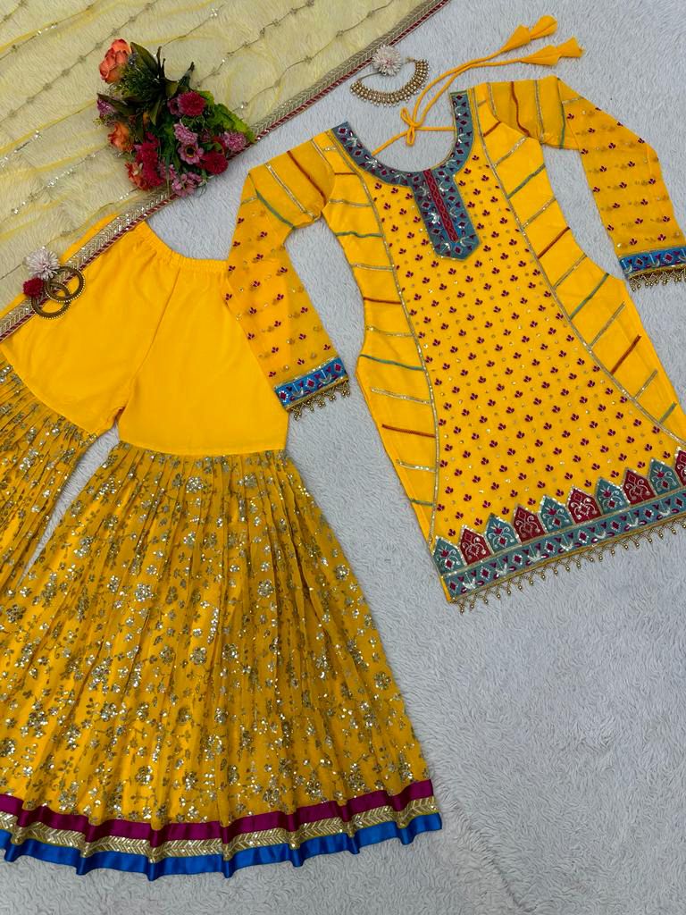 Pretty Thread Sequence Work Yellow Color Sharara Suit