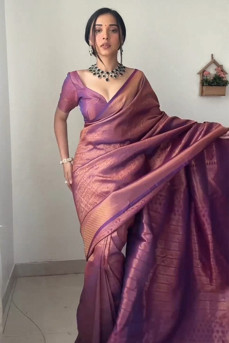 Purple Color Jacquard Design Ready To Wear Saree