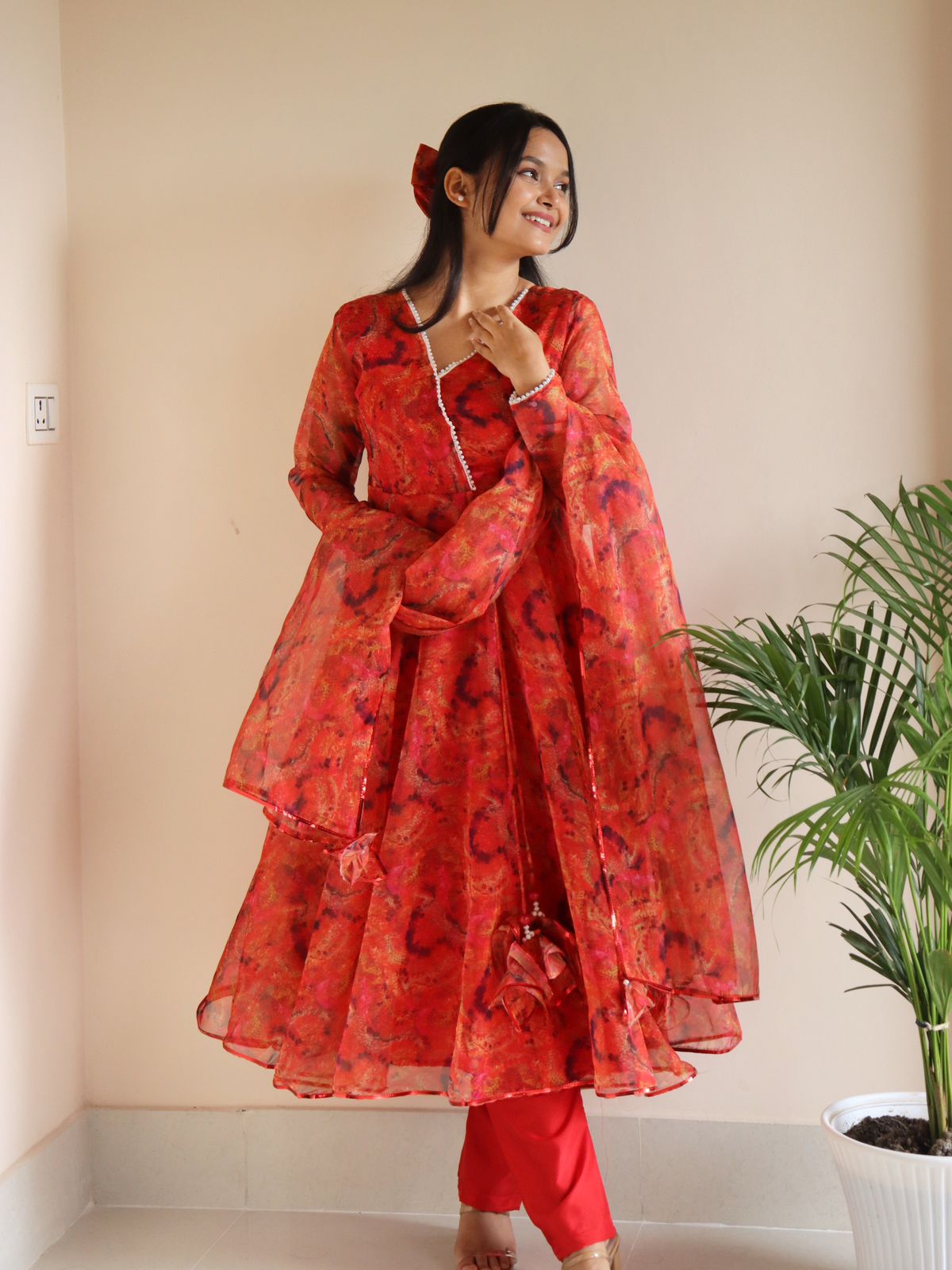 Gorgeous Red Color Digital Printed Anarkali suit