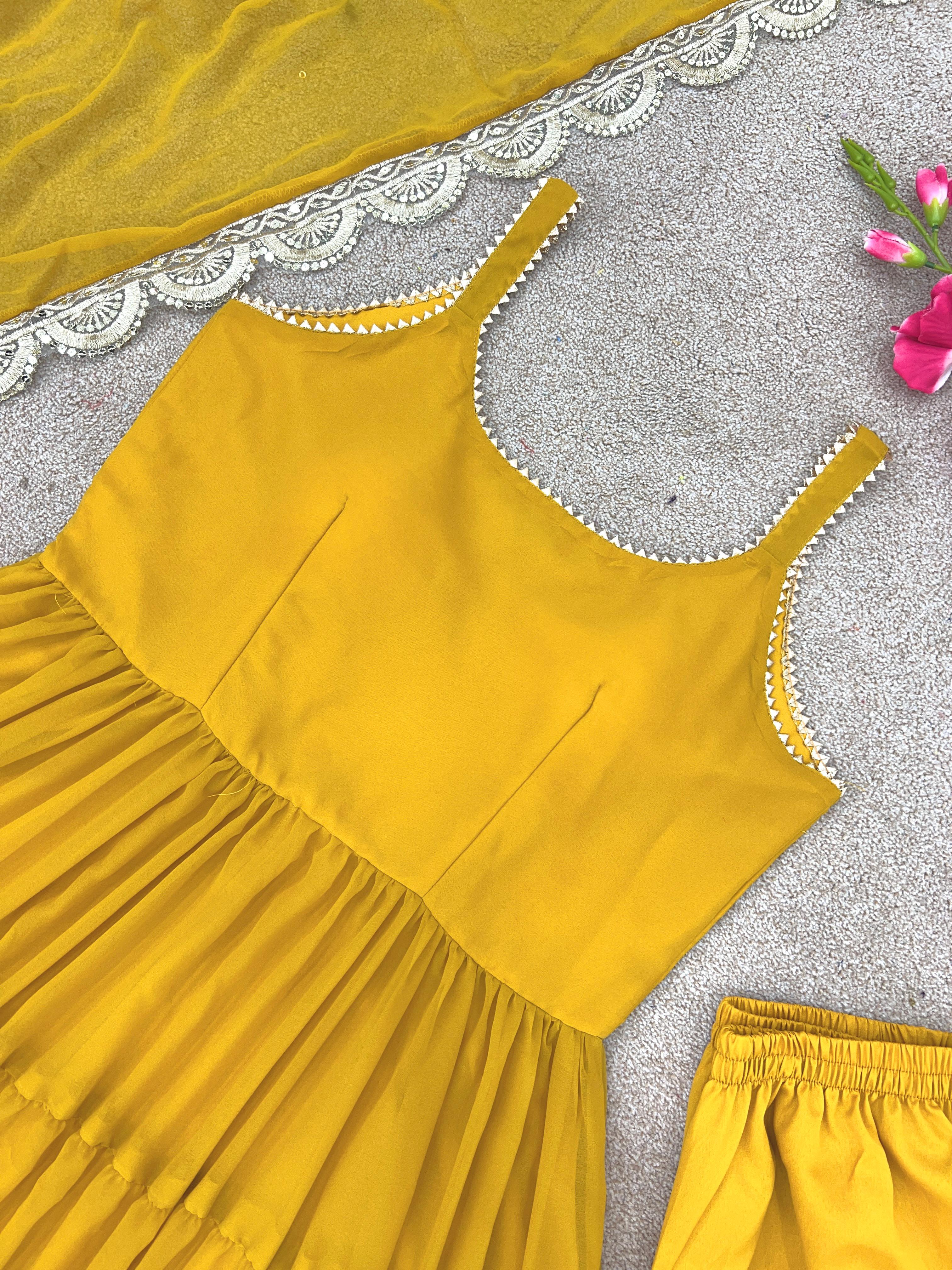 Stylish Ruffle Style Yellow Color Gown With Dupatta