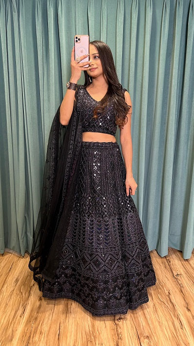 Dazzling Black Color Sequence Work Lehenga Choli