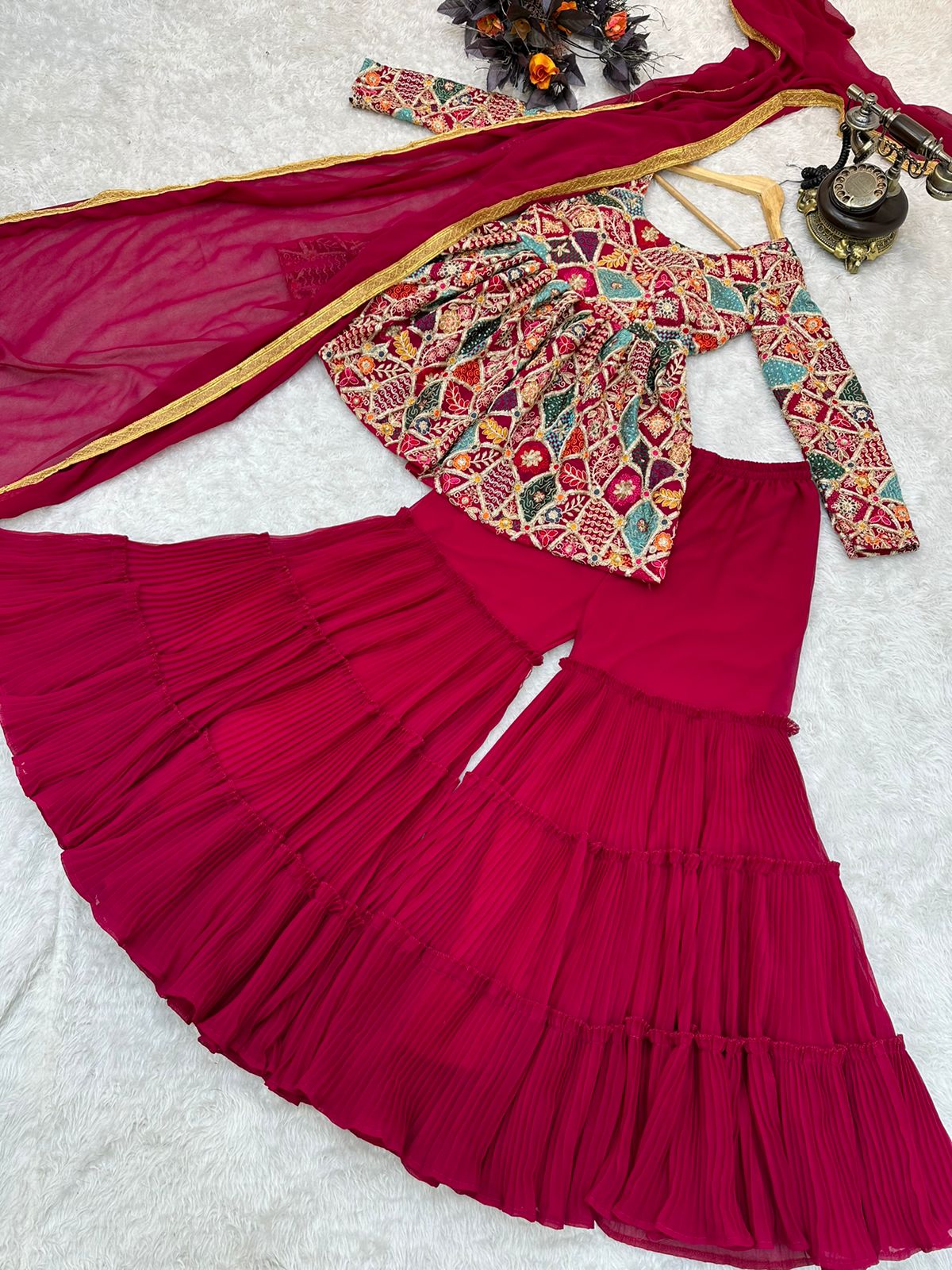 Festive Wear Pink Color Thread Work Sharara Suit