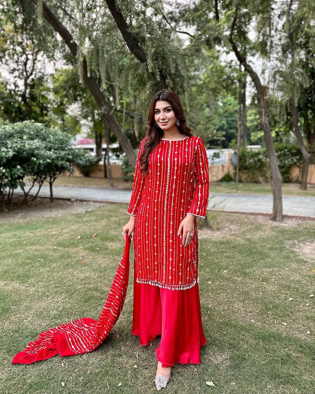 Red Color Beautiful Sequence Work Sharara Suit